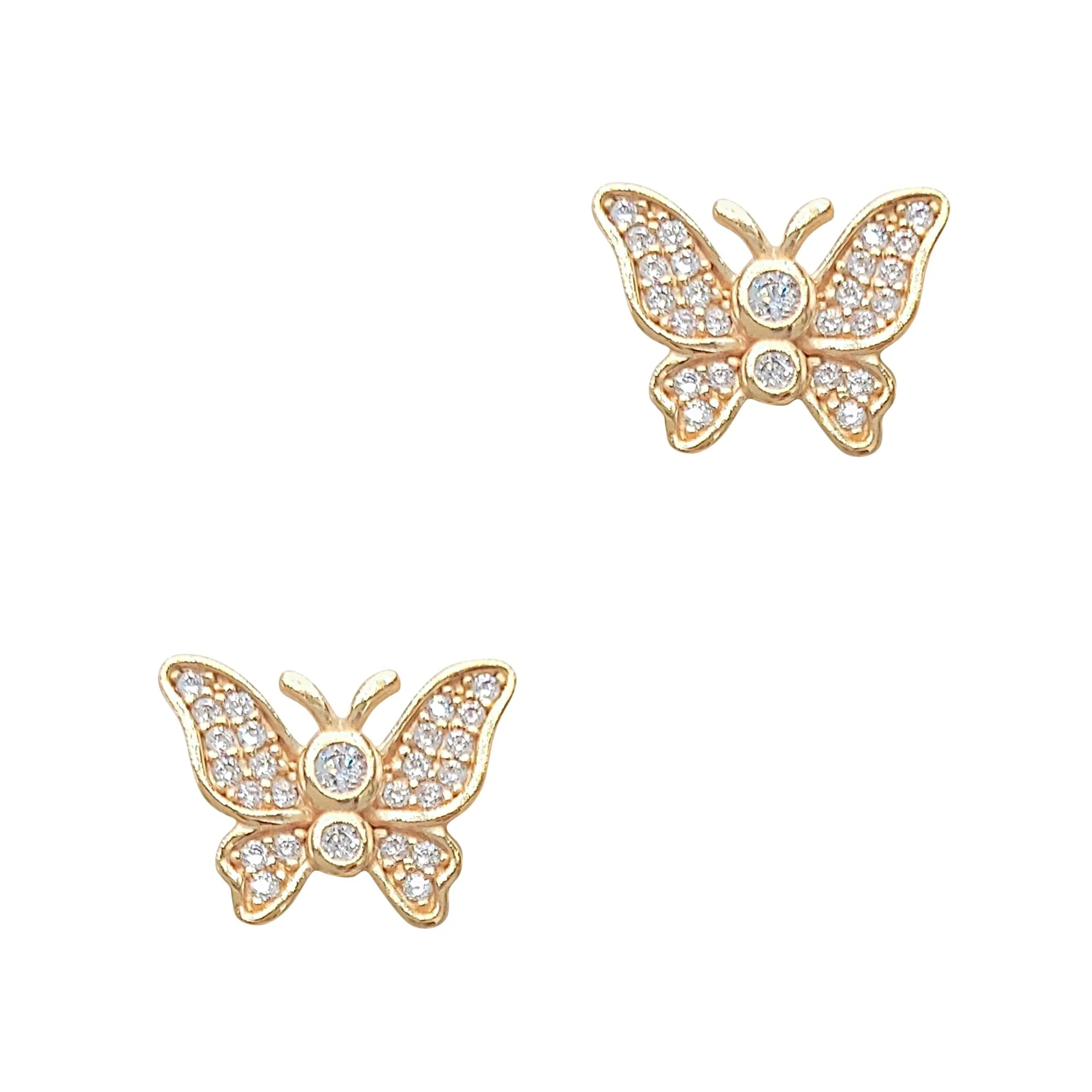 BOUCLES D'OREILLES EN PLAQUE OR PAPILLONS AVEC PIERRES