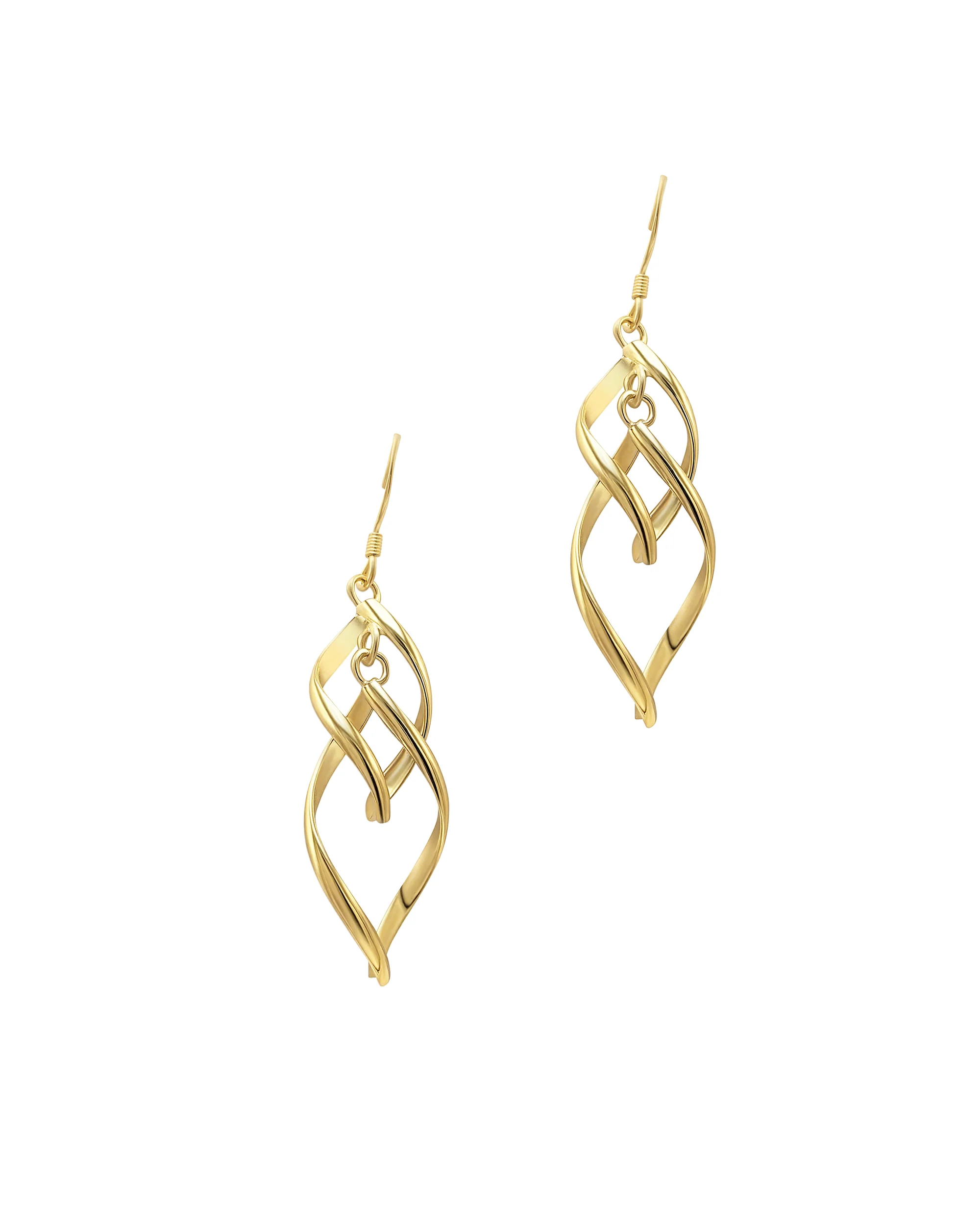 BOUCLES D'OREILLES EN PLAQUE OR SPIRALES PENDANTES