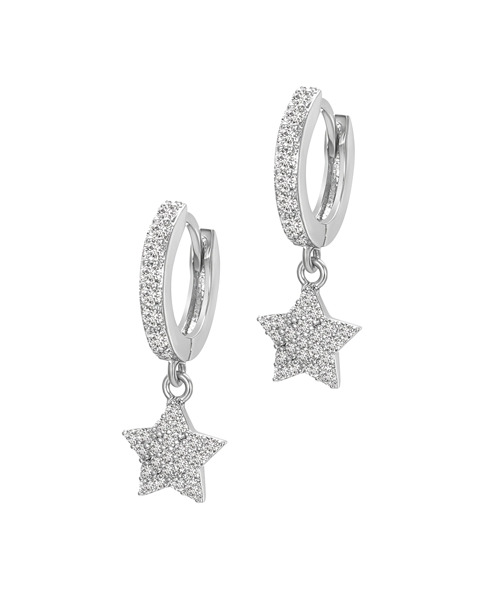CREOLES EN ARGENT AVEC PIERRES 1 CM ET ETOILE PENDANTE