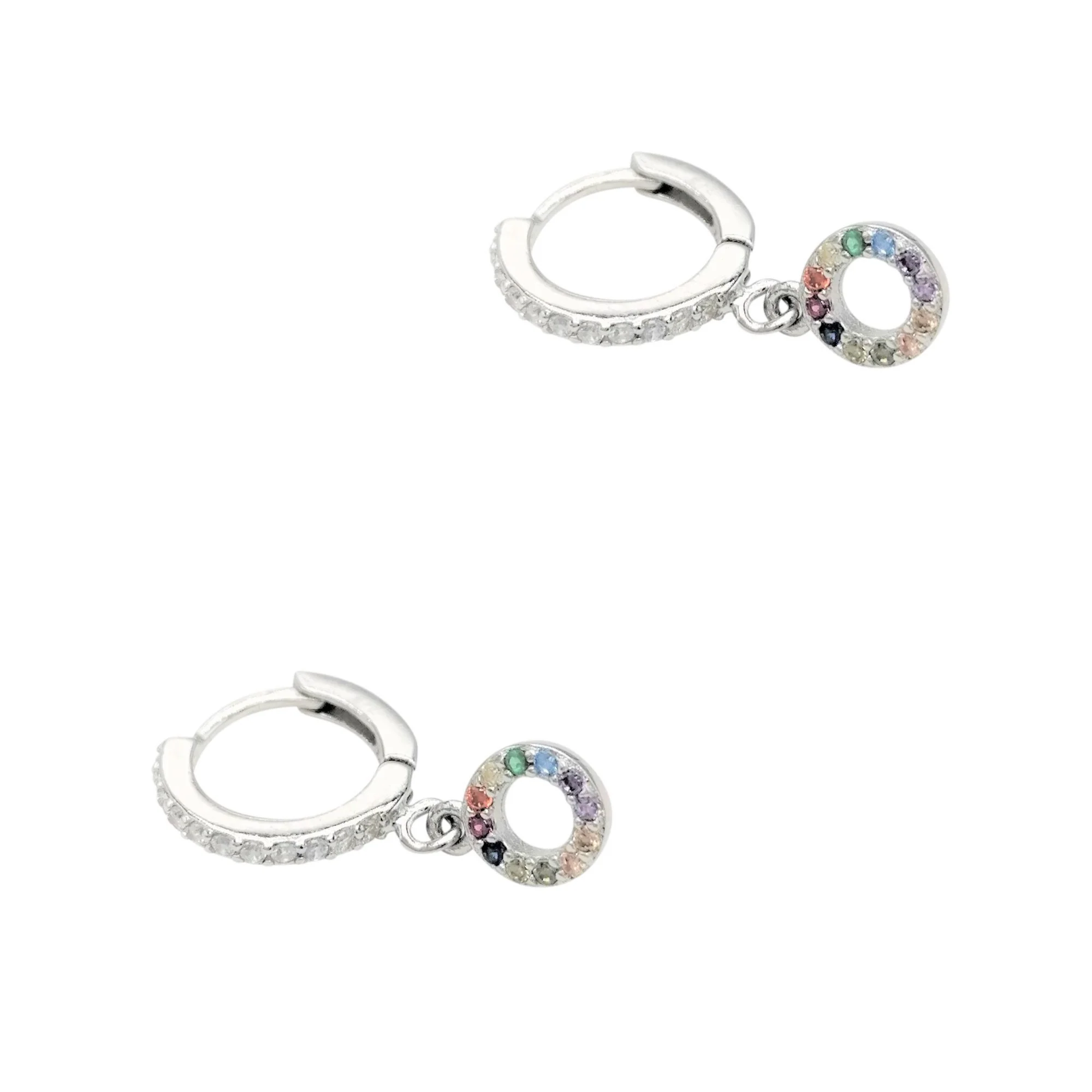 CREOLES EN ARGENT AVEC PIERRES ET CERCLE MULTICOLORE PENDANT - Image 3
