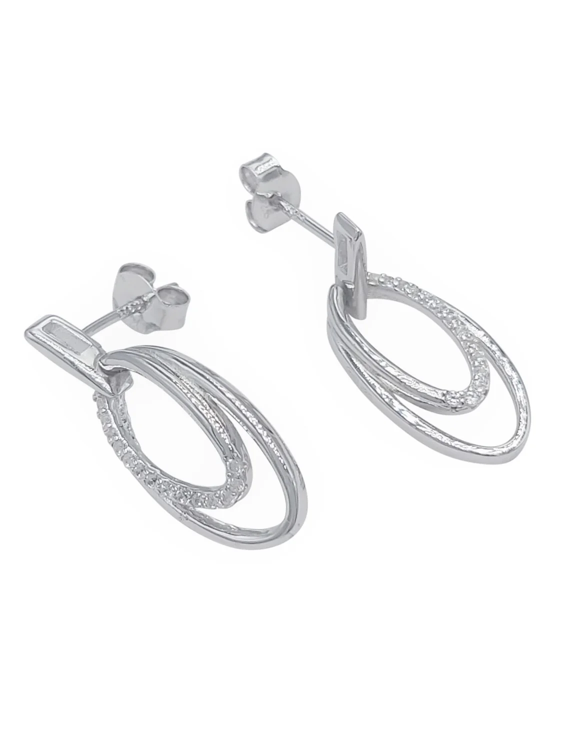 BOUCLES D'OREILLES EN ARGENT OVALES PENDANTS AVEC PIERRES - Image 3