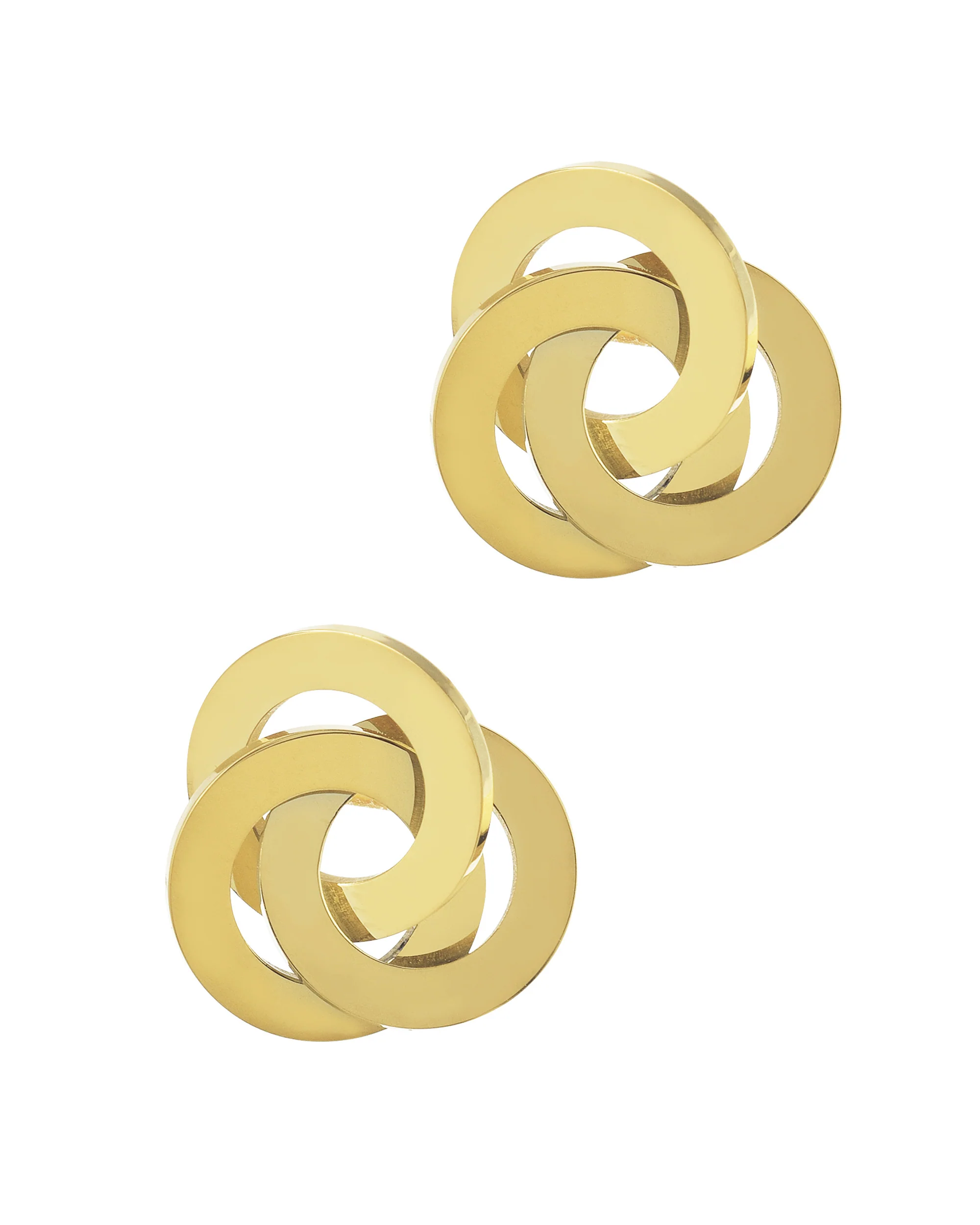 BOUCLES D'OREILLES EN ACIER DORE 3 CERCLES ENTRELACES