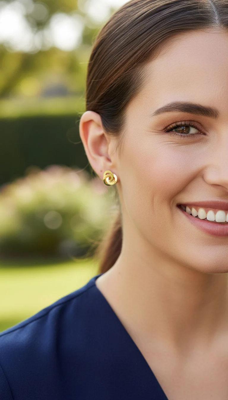 BOUCLES D'OREILLES EN ACIER DORE 3 CERCLES ENTRELACES - Image 2