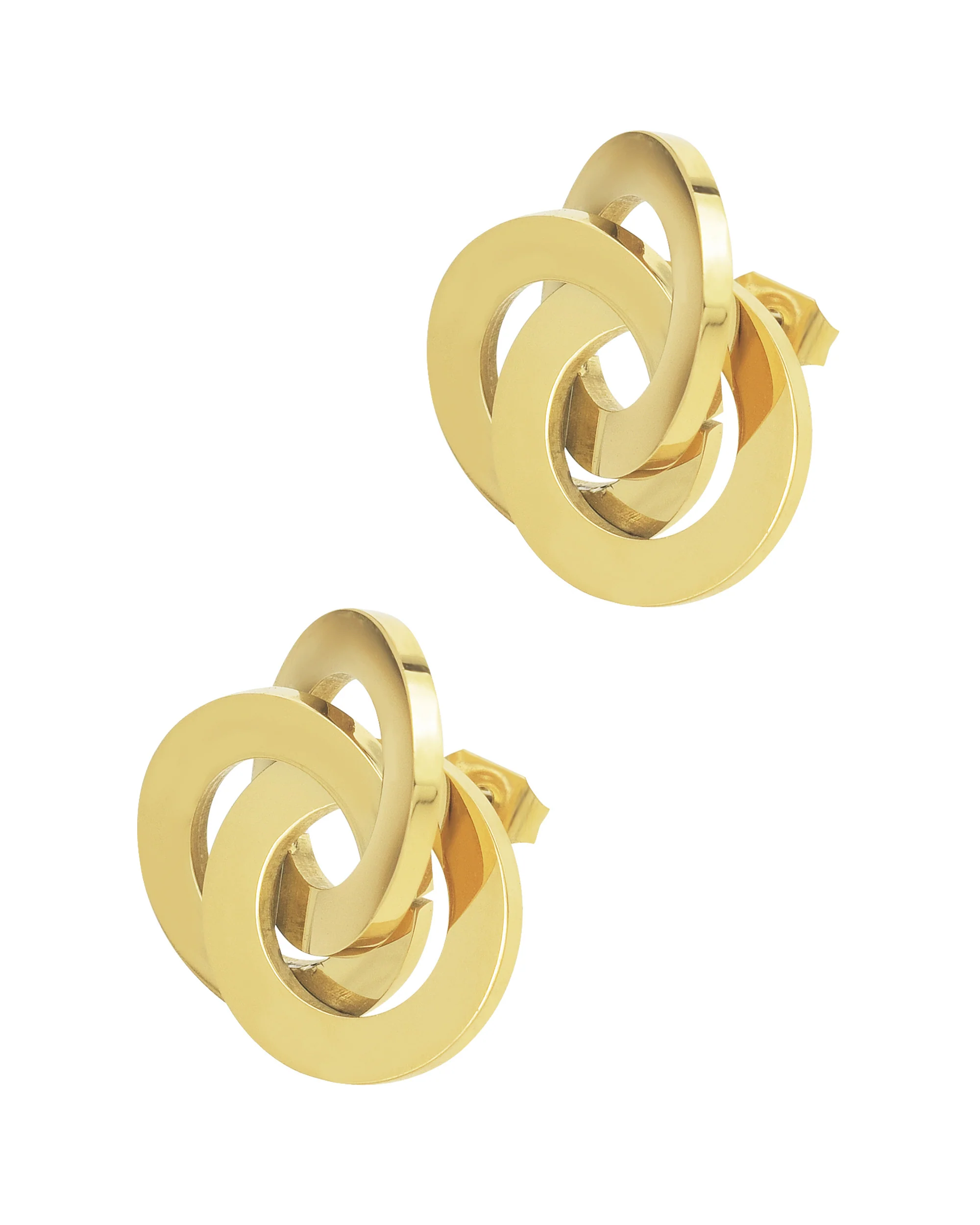BOUCLES D'OREILLES EN ACIER DORE 3 CERCLES ENTRELACES - Image 3