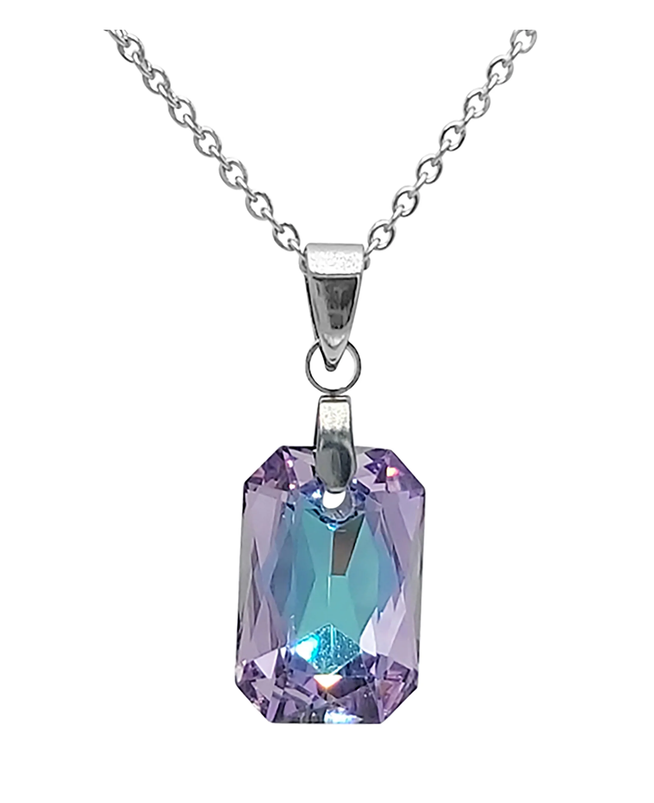 COLLIER EN ACIER AVEC PENDENTIF STRASS RECTANGLE - Image 3