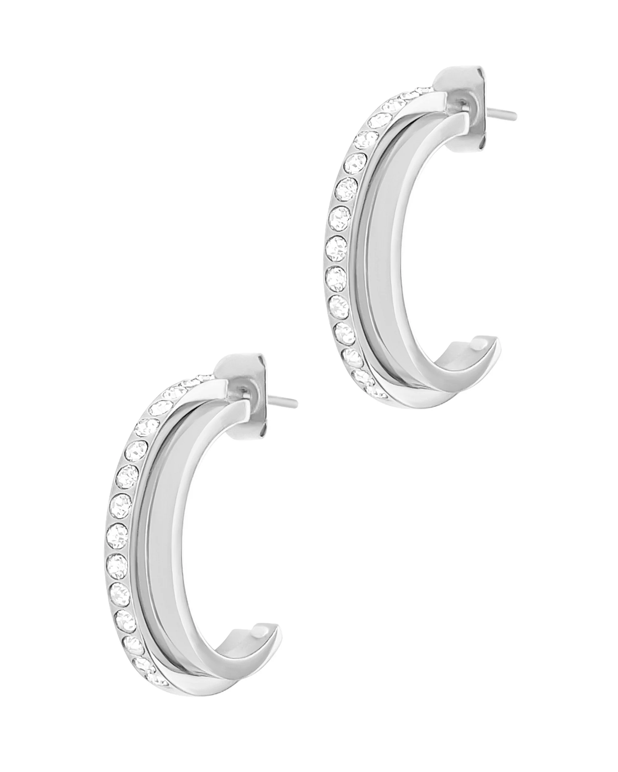 DEMI CREOLES EN ACIER 2 RANGS AVEC STRASS