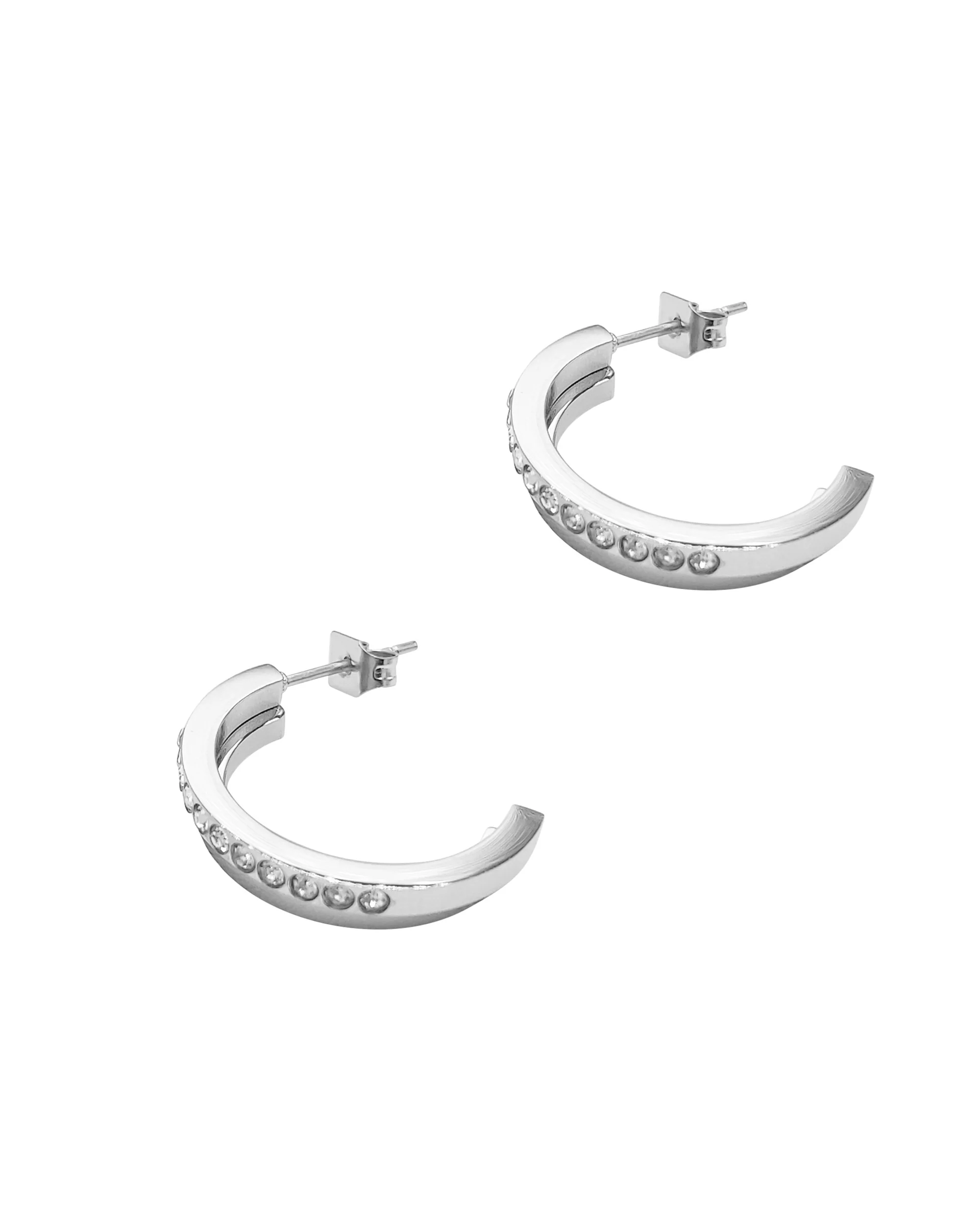 DEMI CREOLES EN ACIER 2 RANGS AVEC STRASS - Image 2