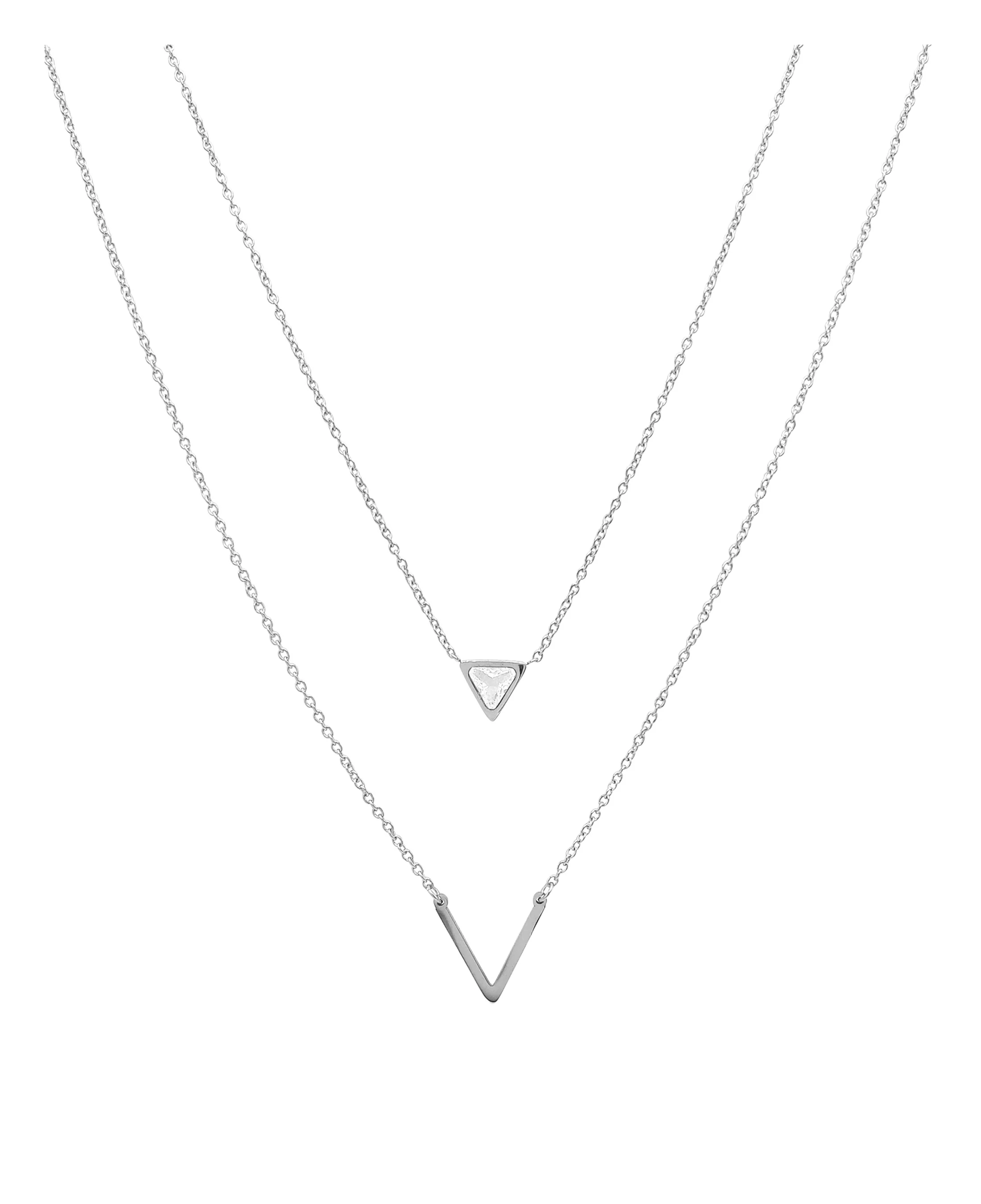 COLLIER EN ACIER 2 MAILLES AVEC PIERRE TRIANGULAIRE ET V - Image 2