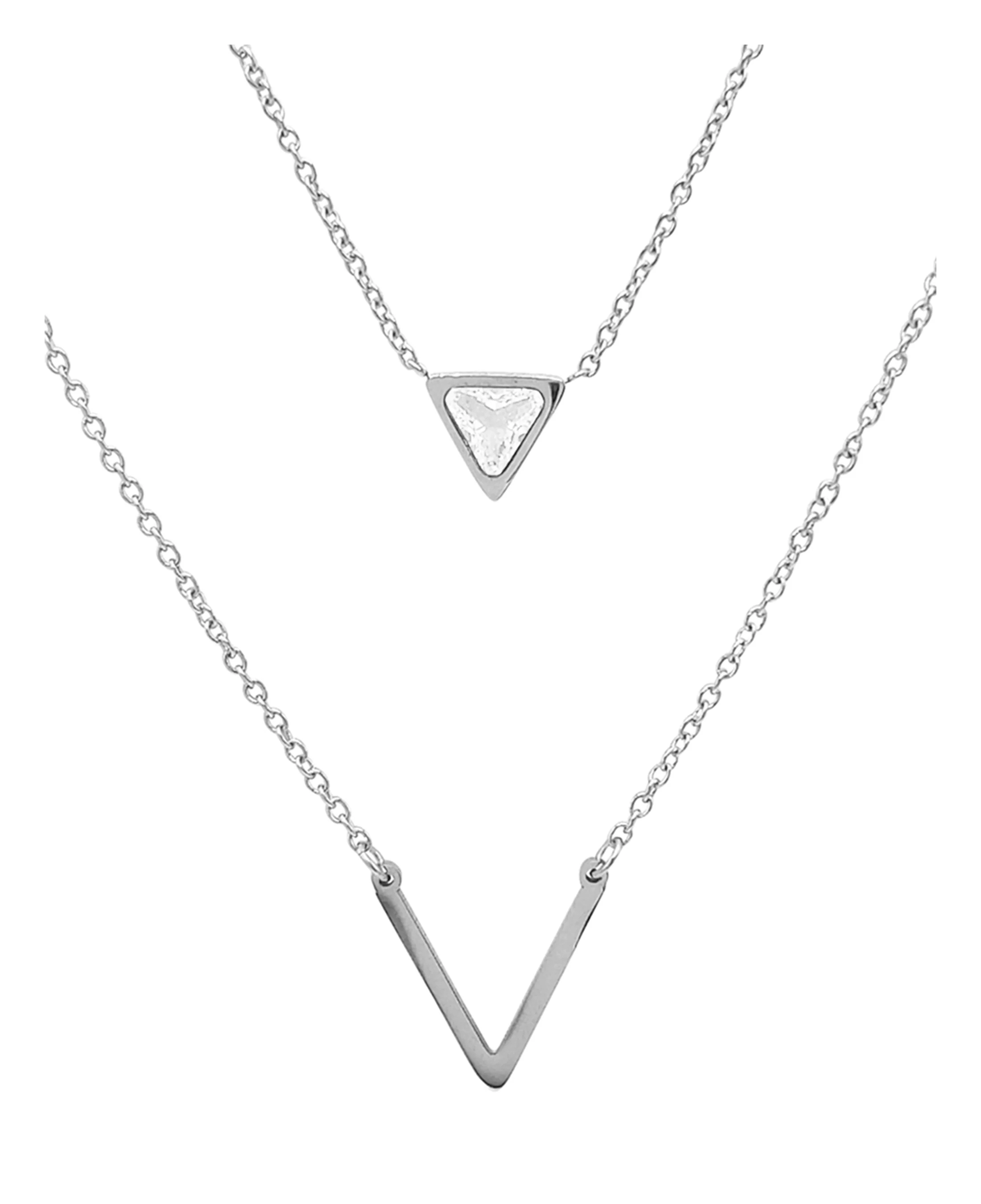COLLIER EN ACIER 2 MAILLES AVEC PIERRE TRIANGULAIRE ET V - Image 4