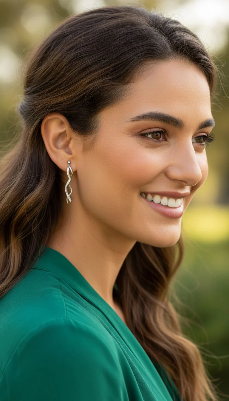 BOUCLES D'OREILLES EN ACIER LIGNES ONDULEES AVEC STRASS - Image 2