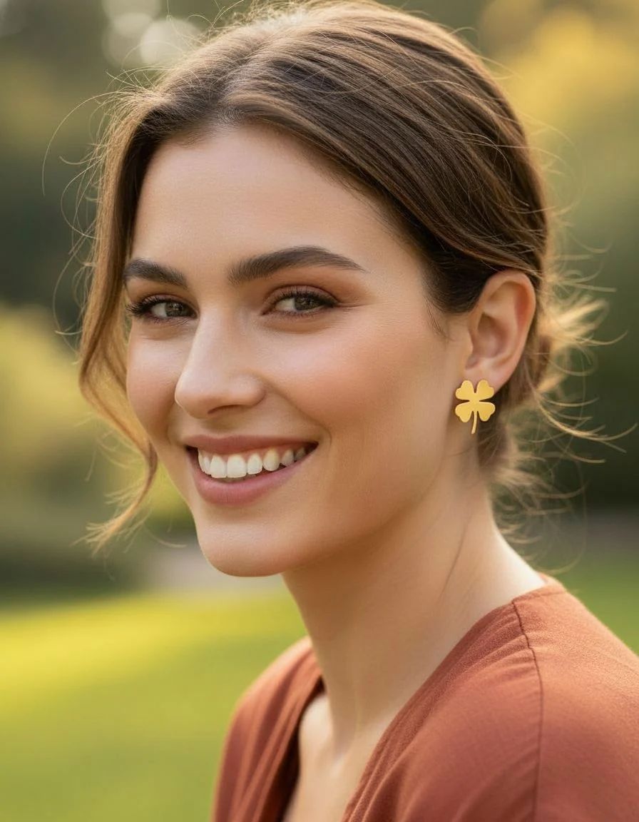 BOUCLES D'OREILLES EN ACIER DORE TREFLES - Image 2