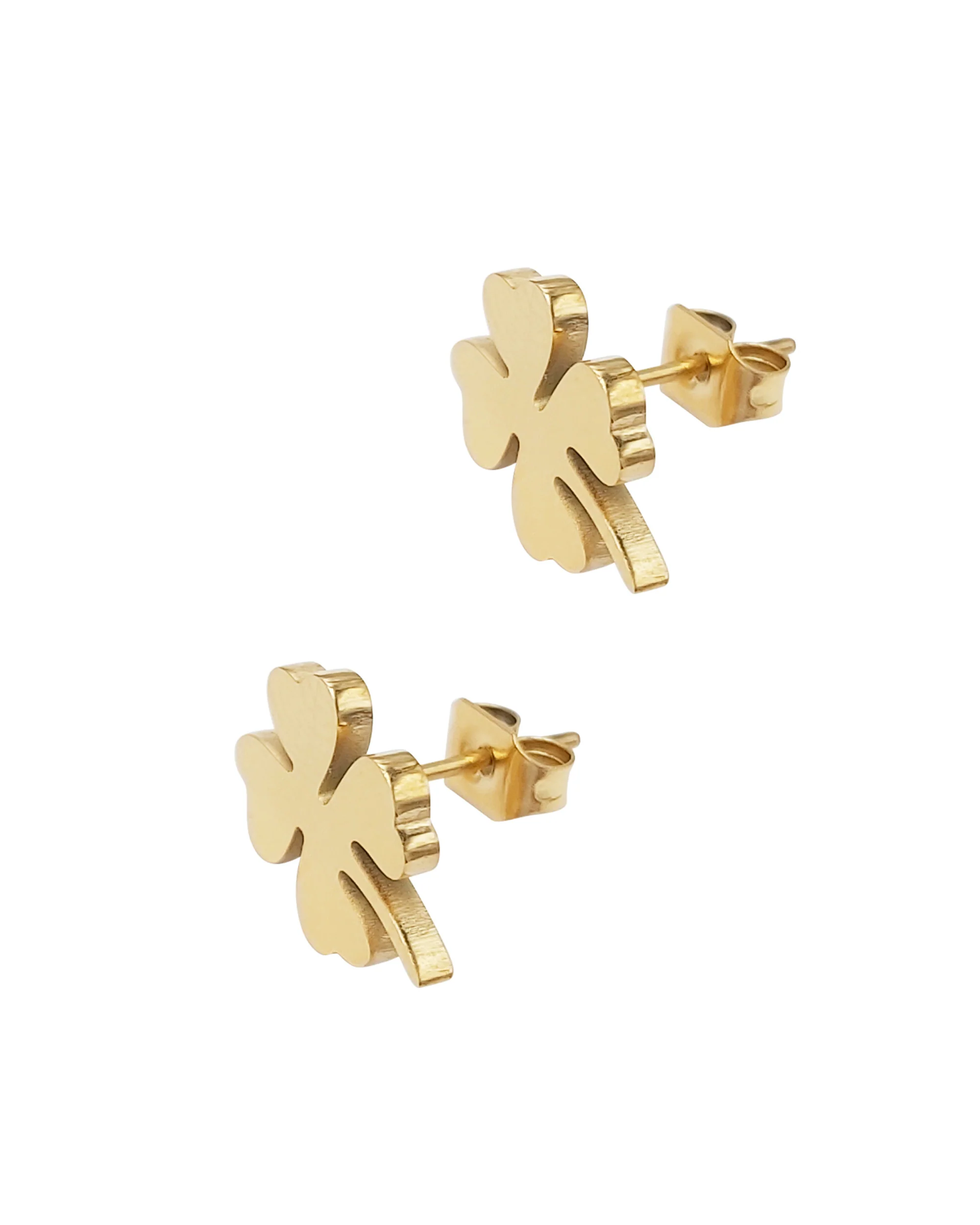 BOUCLES D'OREILLES EN ACIER DORE TREFLES - Image 3