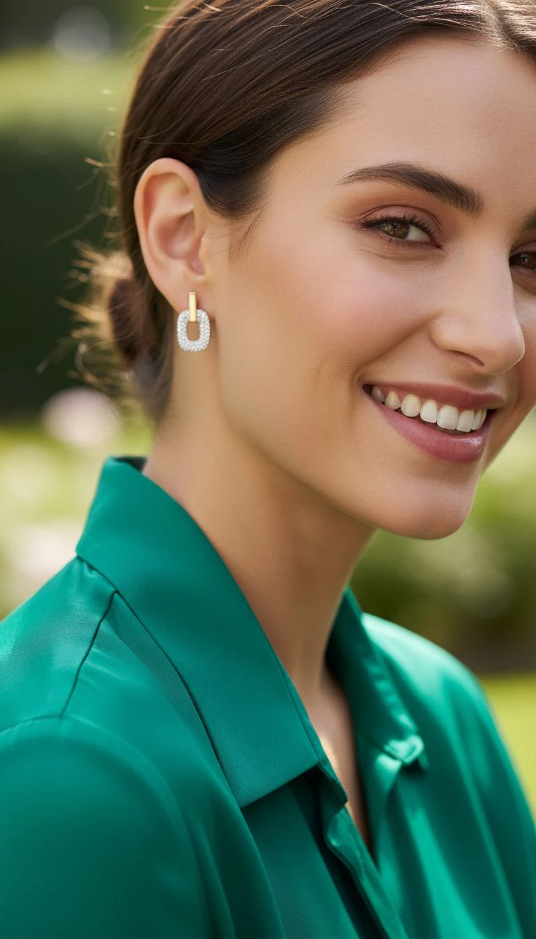 BOUCLES D'OREILLES EN ACIER DORE PETIT CARRE AVEC STRASS - Image 2