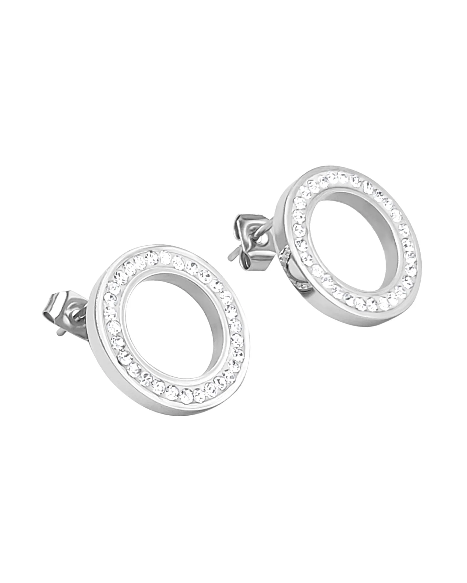 BOUCLES D'OREILLES EN ACIER CERCLE STRASS - Image 3