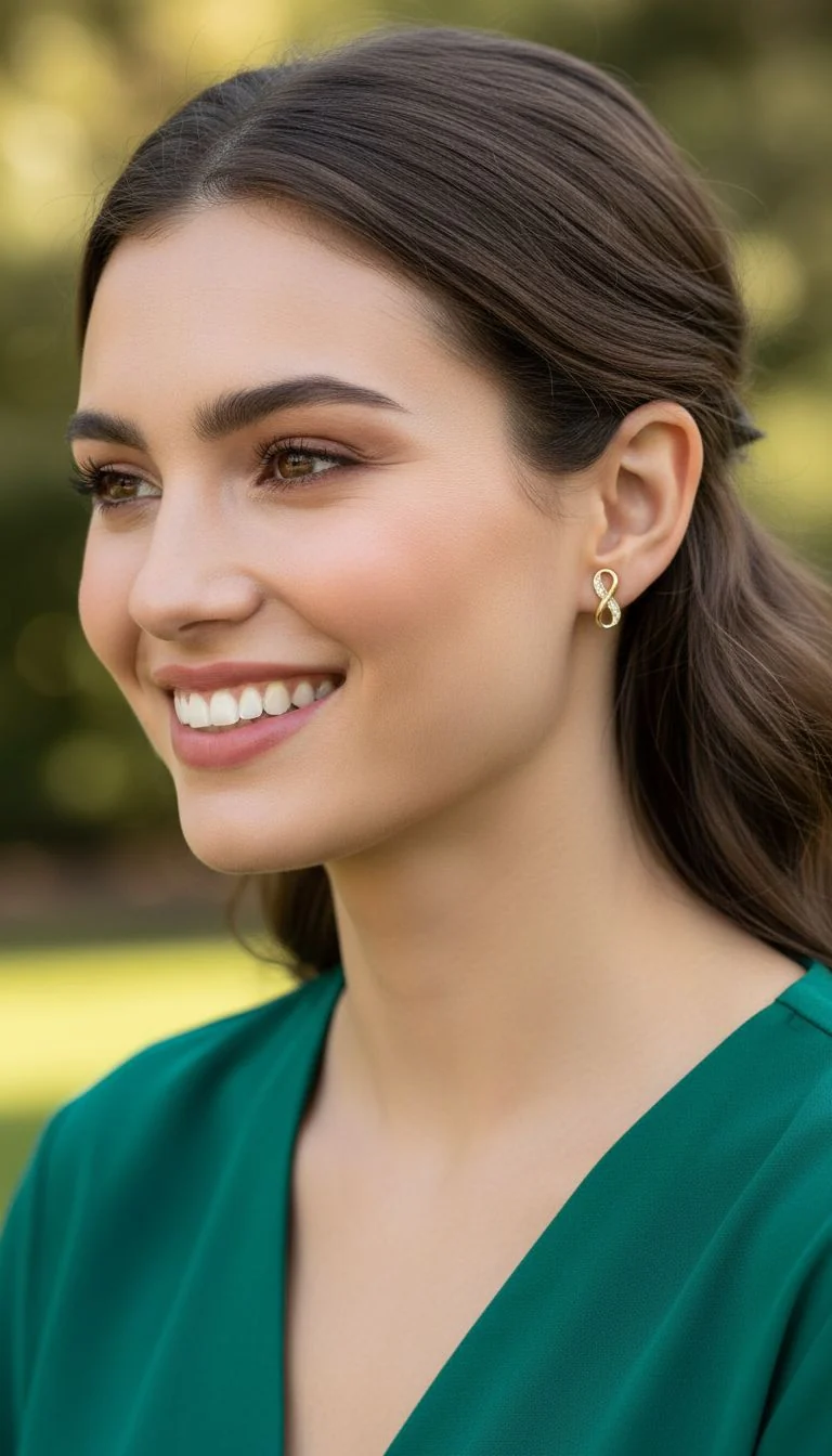 BOUCLES D'OREILLES EN PLAQUE OR INFINI AVEC PIERRES - Image 2