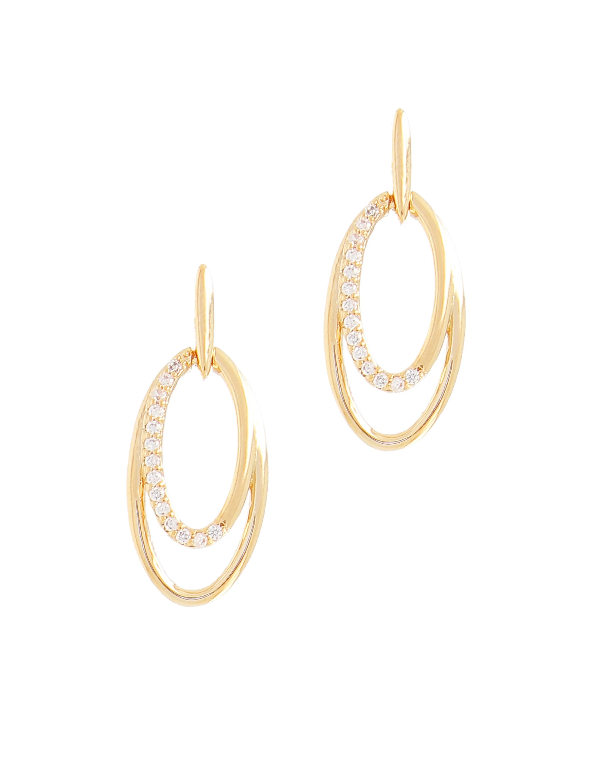 BOUCLES D'OREILLES EN PLAQUE OR OVALES PENDANTS AVEC PIERRES