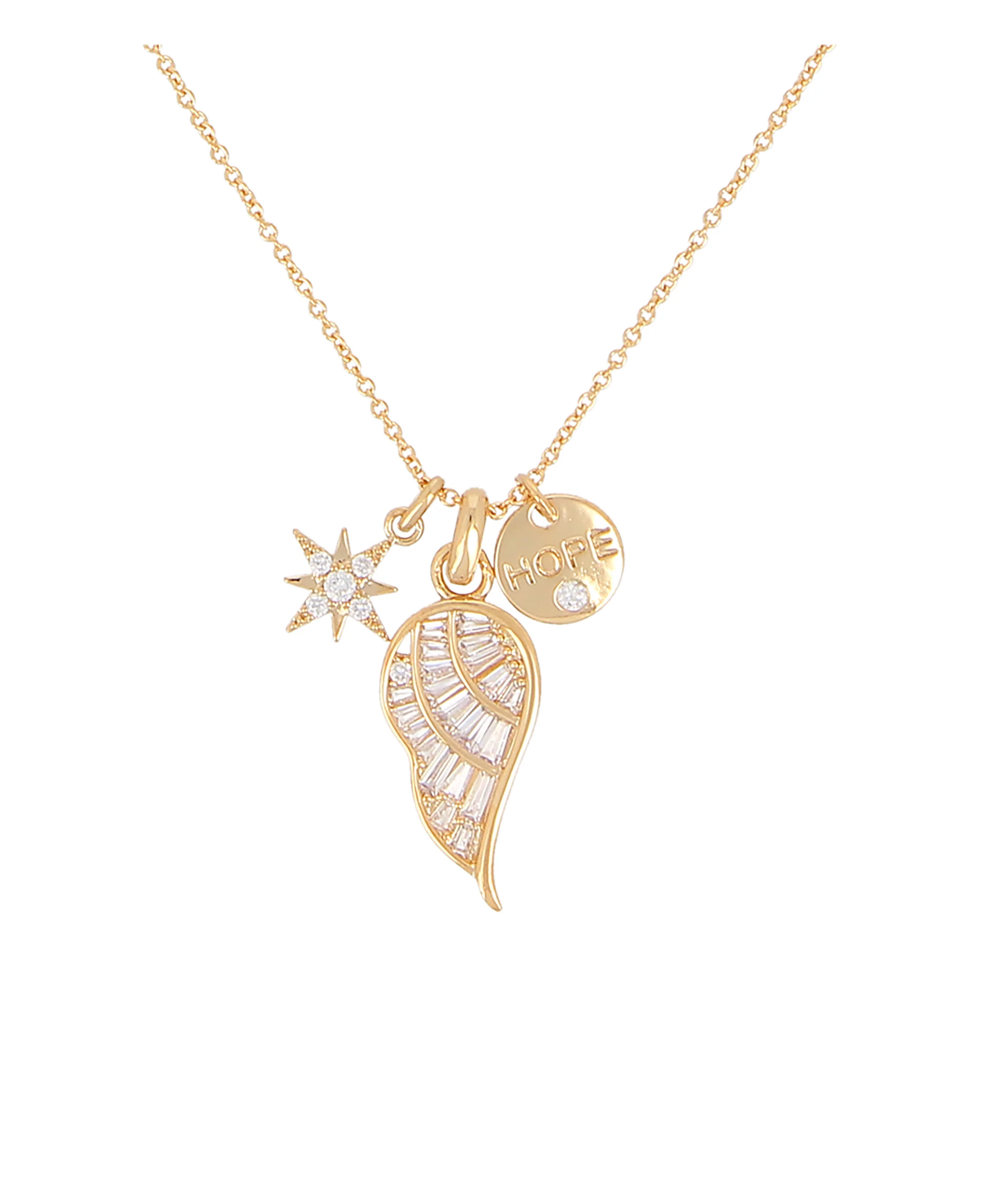 COLLIER EN PLAQUE OR AILE ET ETOILE AVEC PIERRES ET PASTILLES AVEC PIERRE ET "HOPE" - Image 3