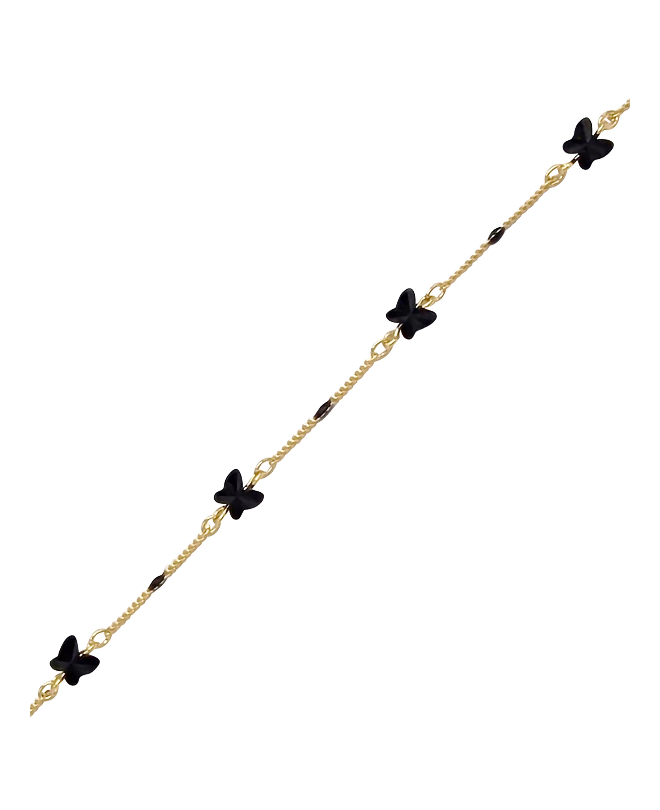 BRACELET EN PLAQUE OR AVEC PAPILLONS ET OVALES NOIRS