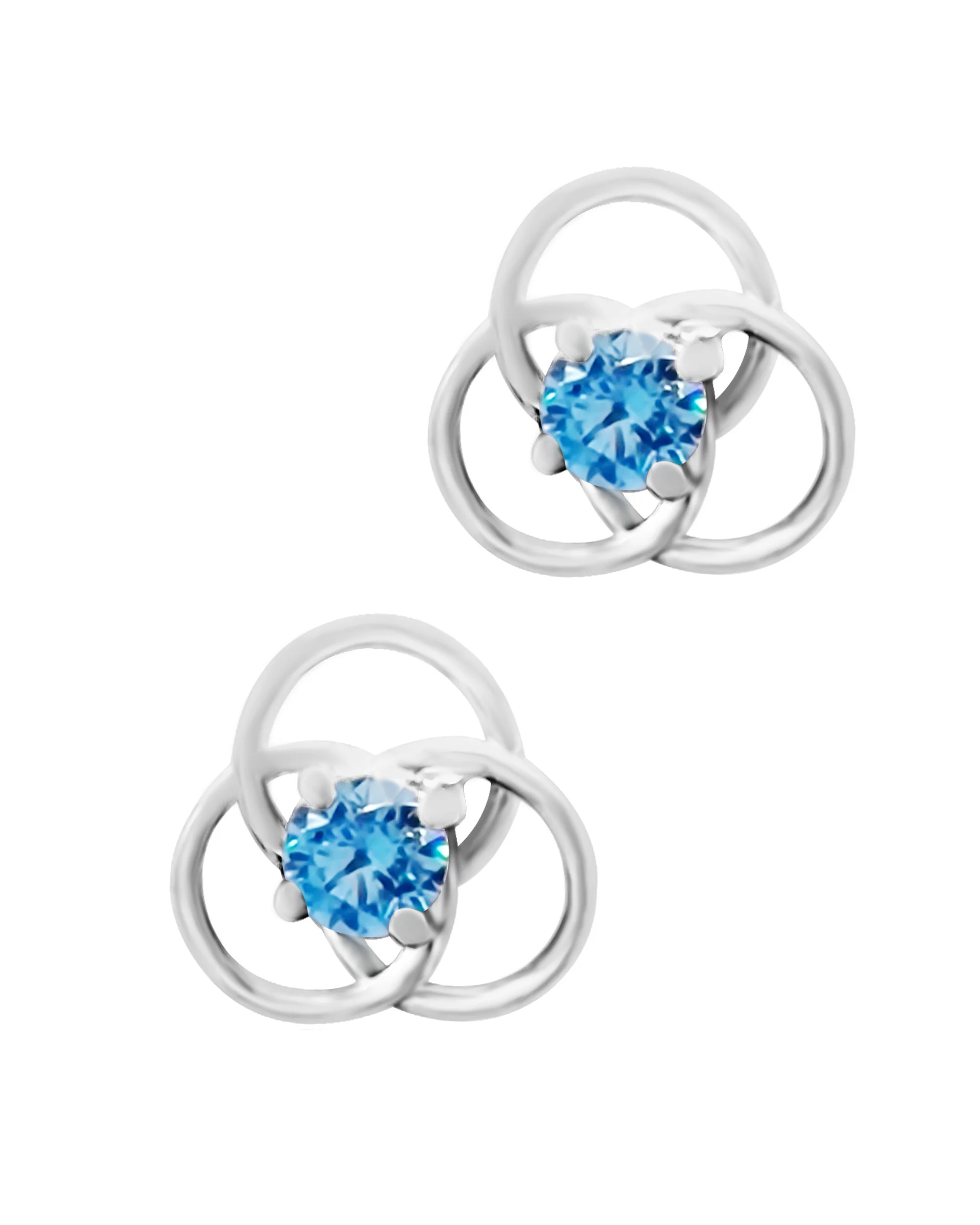 BOUCLES D'OREILLES EN ARGENT FLEUR ET PIERRE BLEUE CLAIR