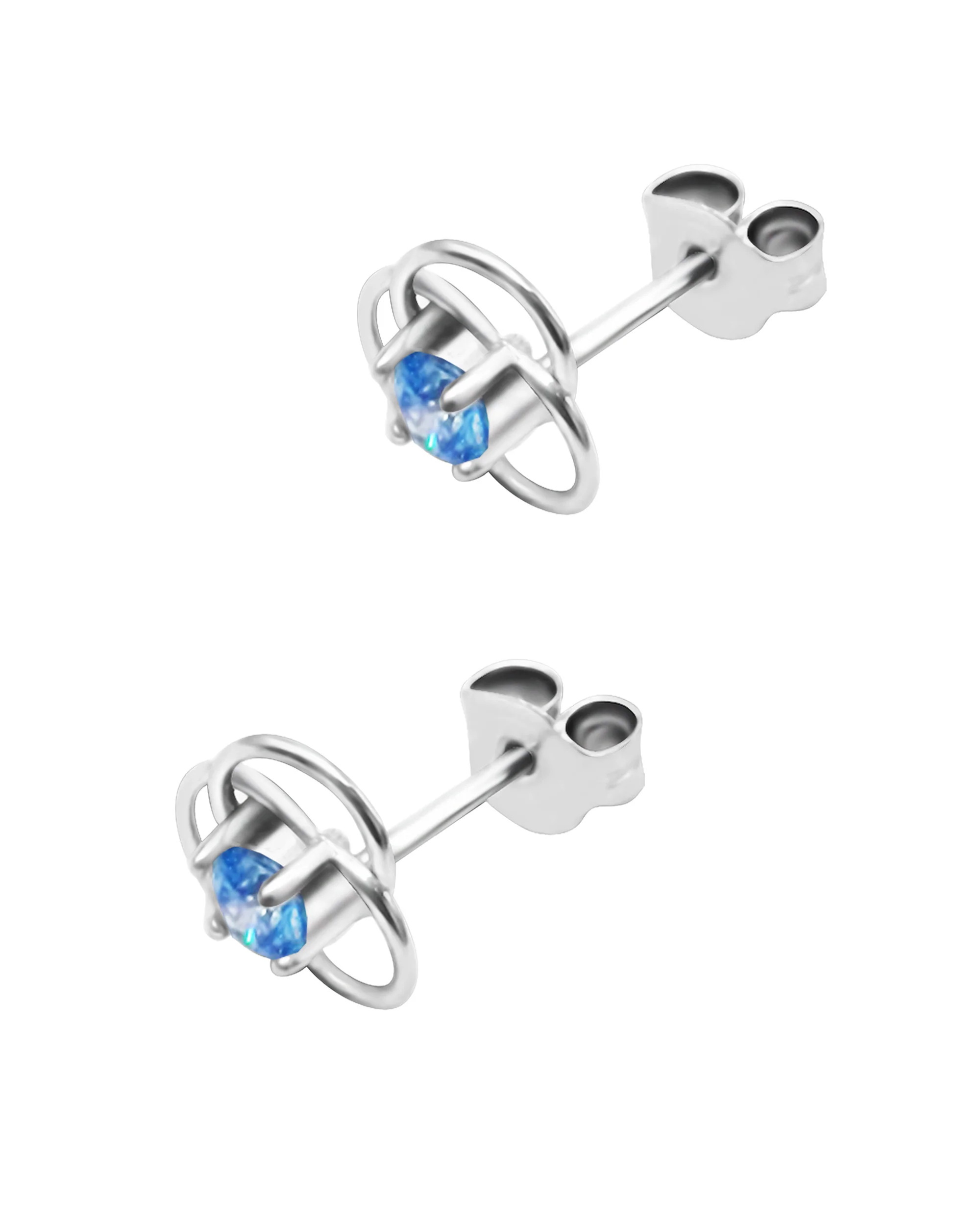 BOUCLES D'OREILLES EN ARGENT FLEUR ET PIERRE BLEUE CLAIR - Image 2