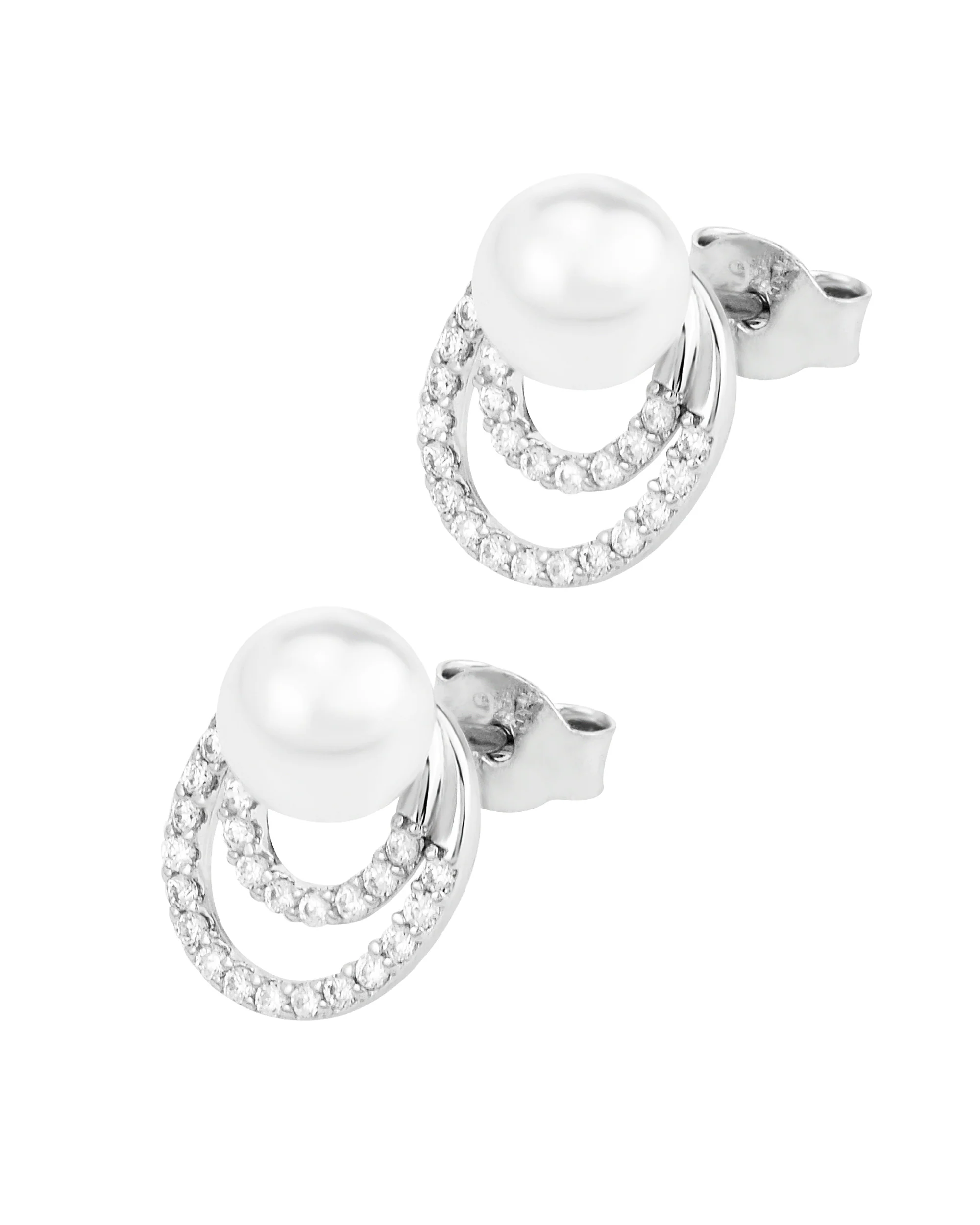 BOUCLES D'OREILLES EN ARGENT 2 OVALES AVEC PIERRES ET PERLE - Image 2