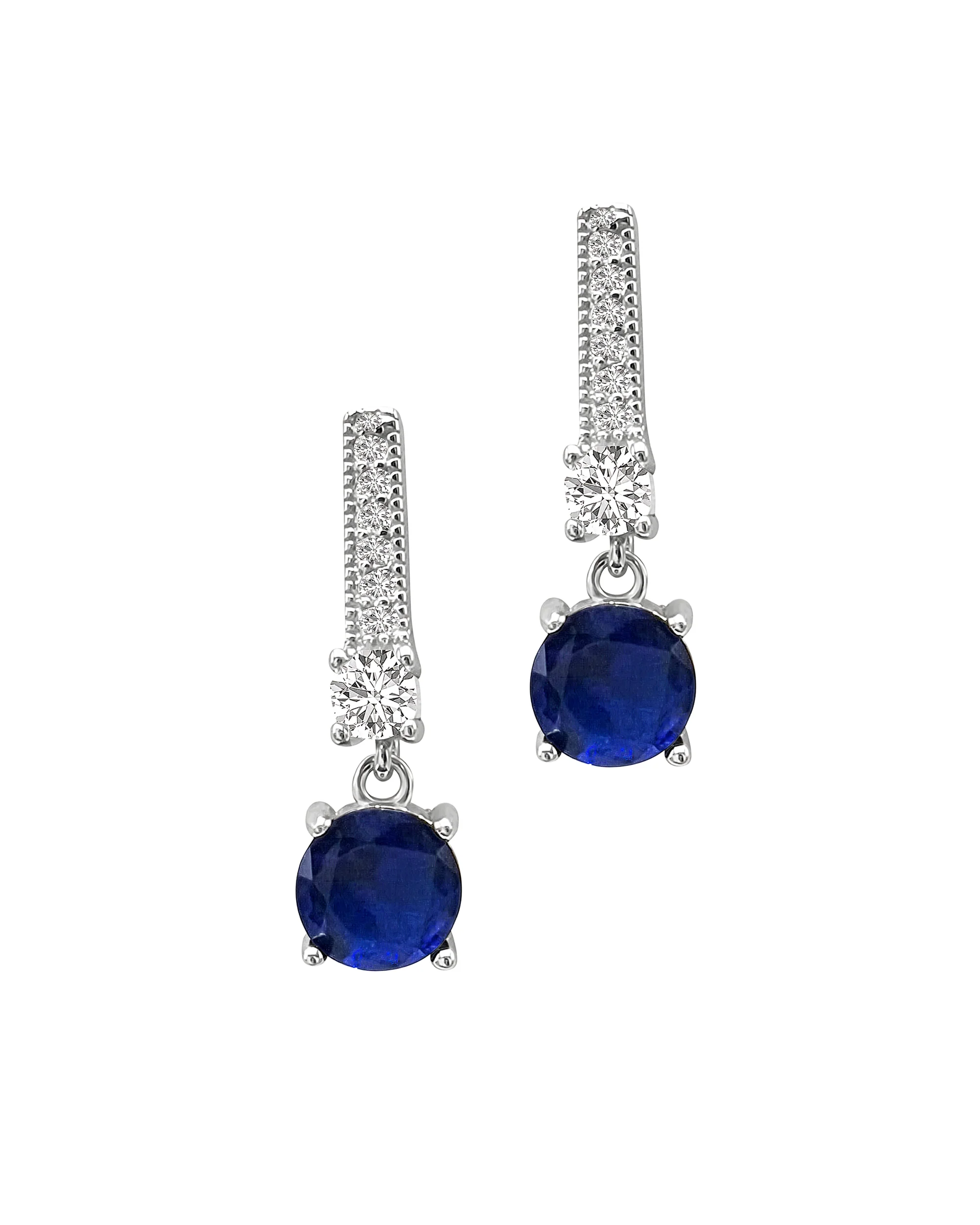 BOUCLES D'OREILLES EN ARGENT AVEC SOLITAIRE BLEU PENDANT