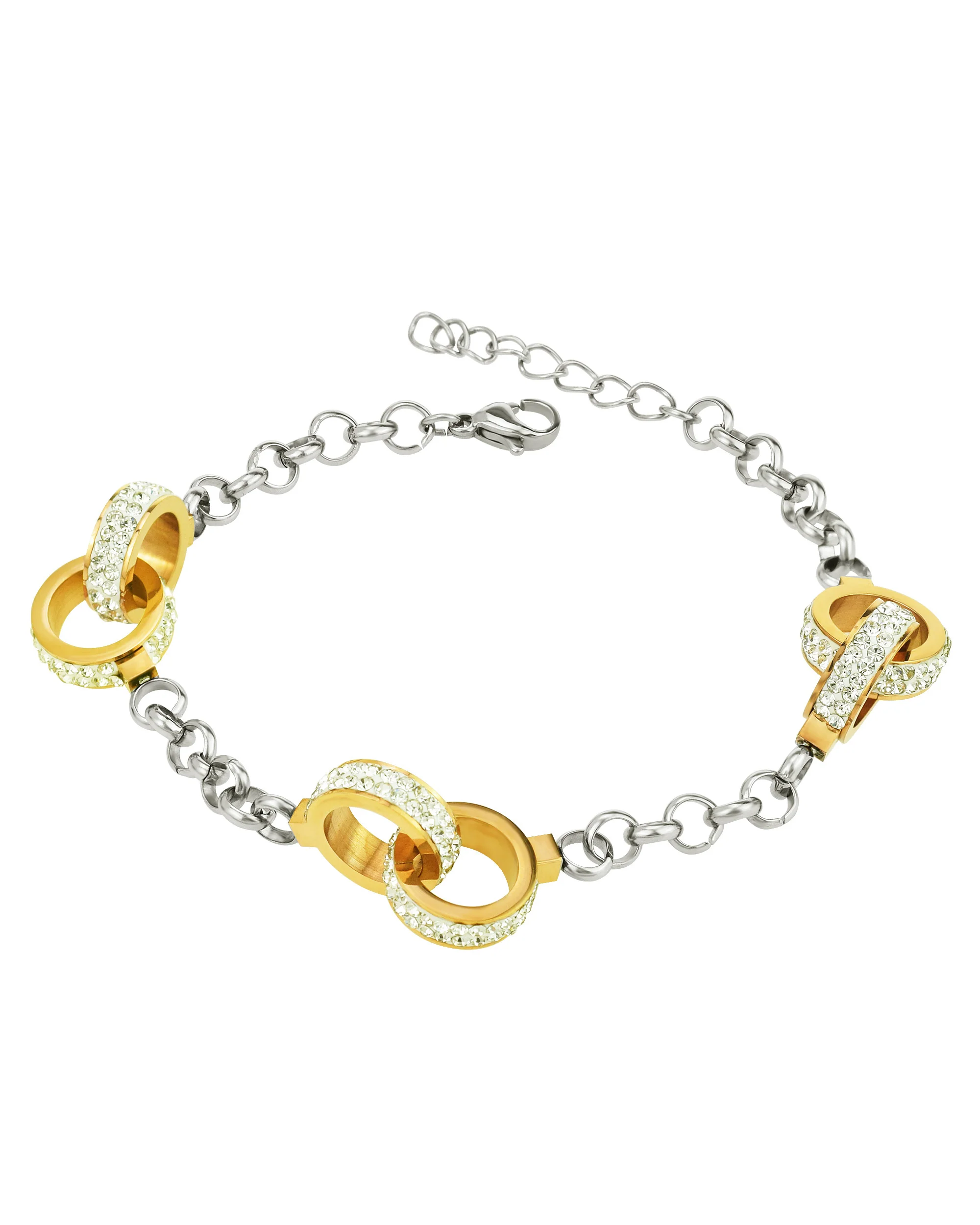 BRACELET EN ACIER 3 MENOTTES DOREES AVEC STRASS