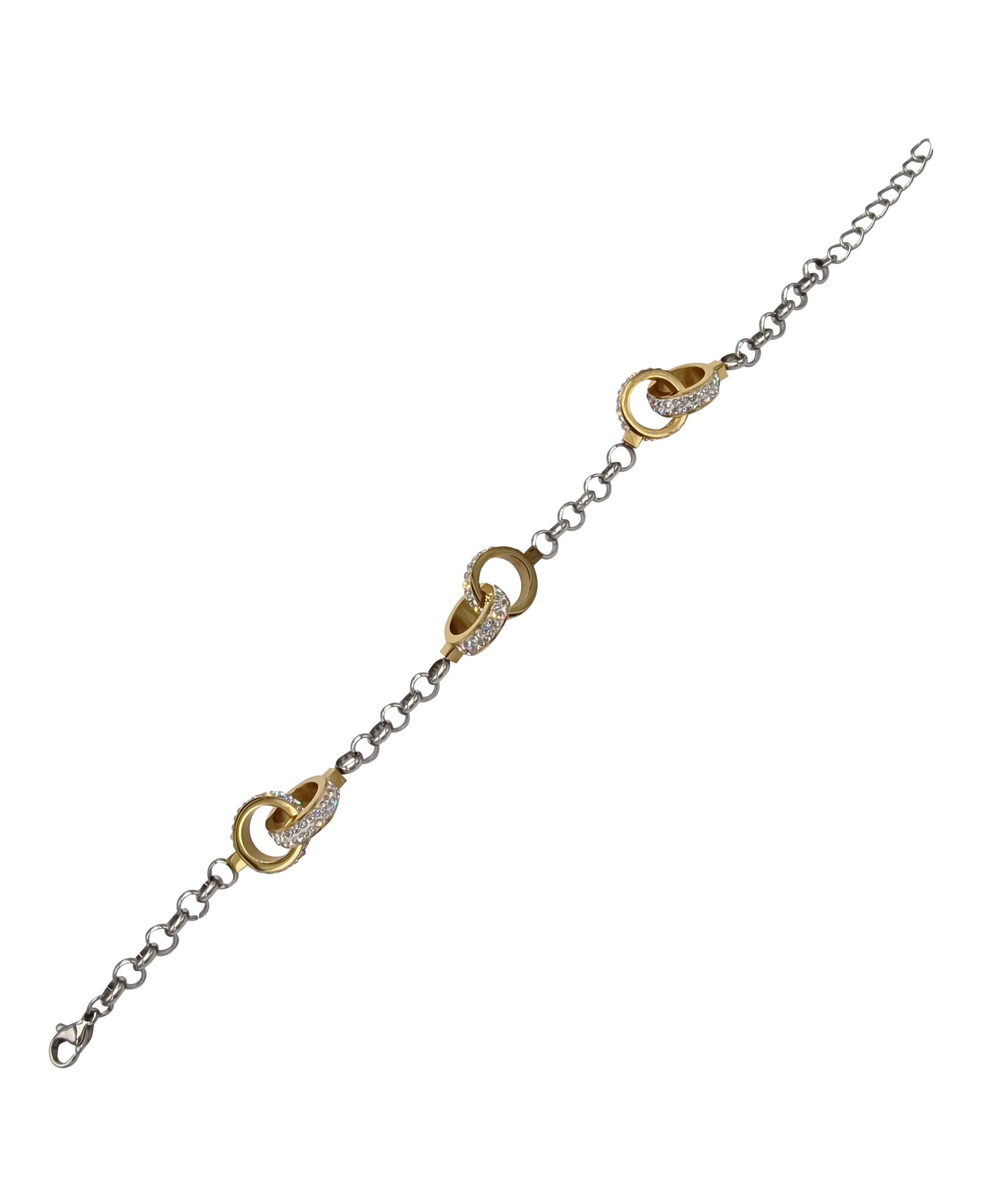 BRACELET EN ACIER 3 MENOTTES DOREES AVEC STRASS - Image 3