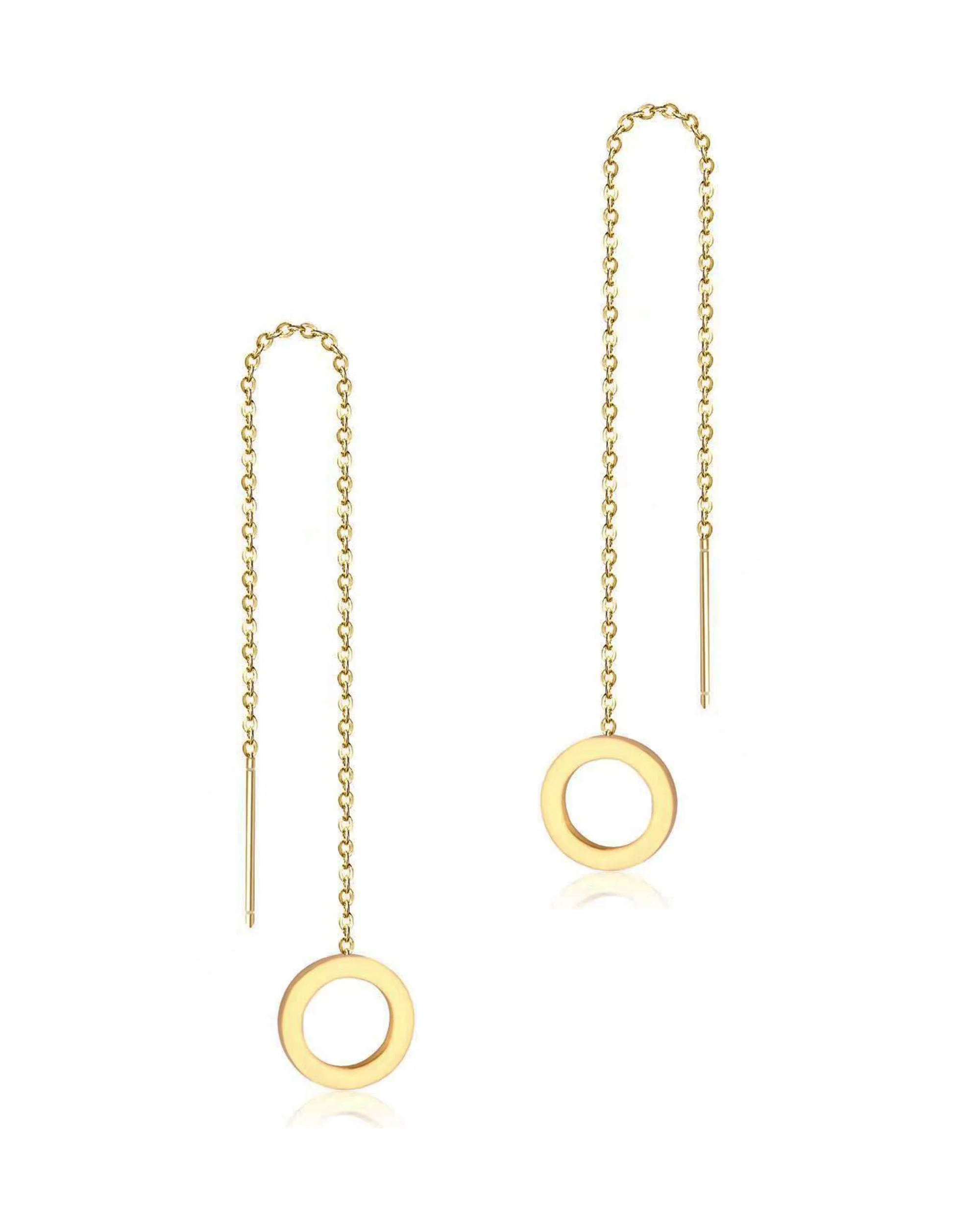 BOUCLES D'OREILLES EN ACIER DORE CHAINE ET CERCLE