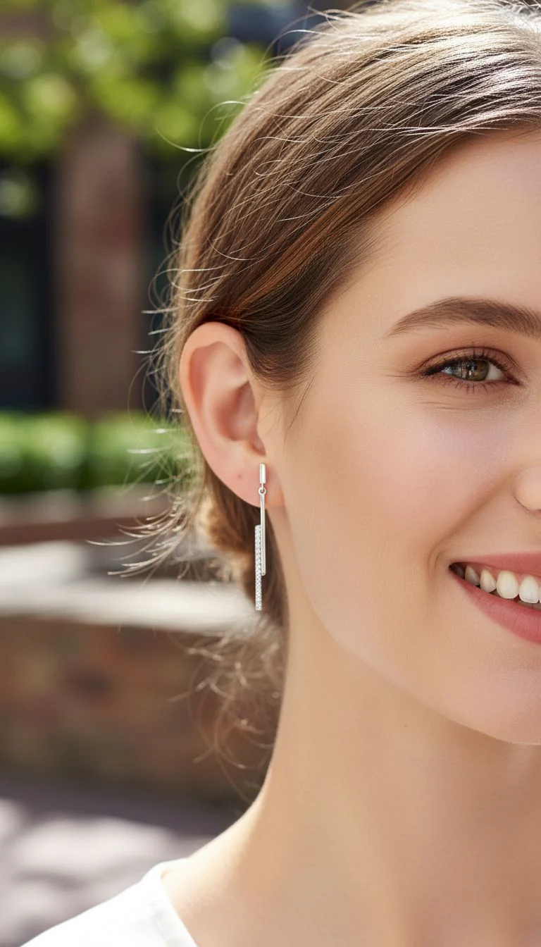 BOUCLES D'OREILLES EN ARGENT 2 BARRES ET PIERRES - Image 2