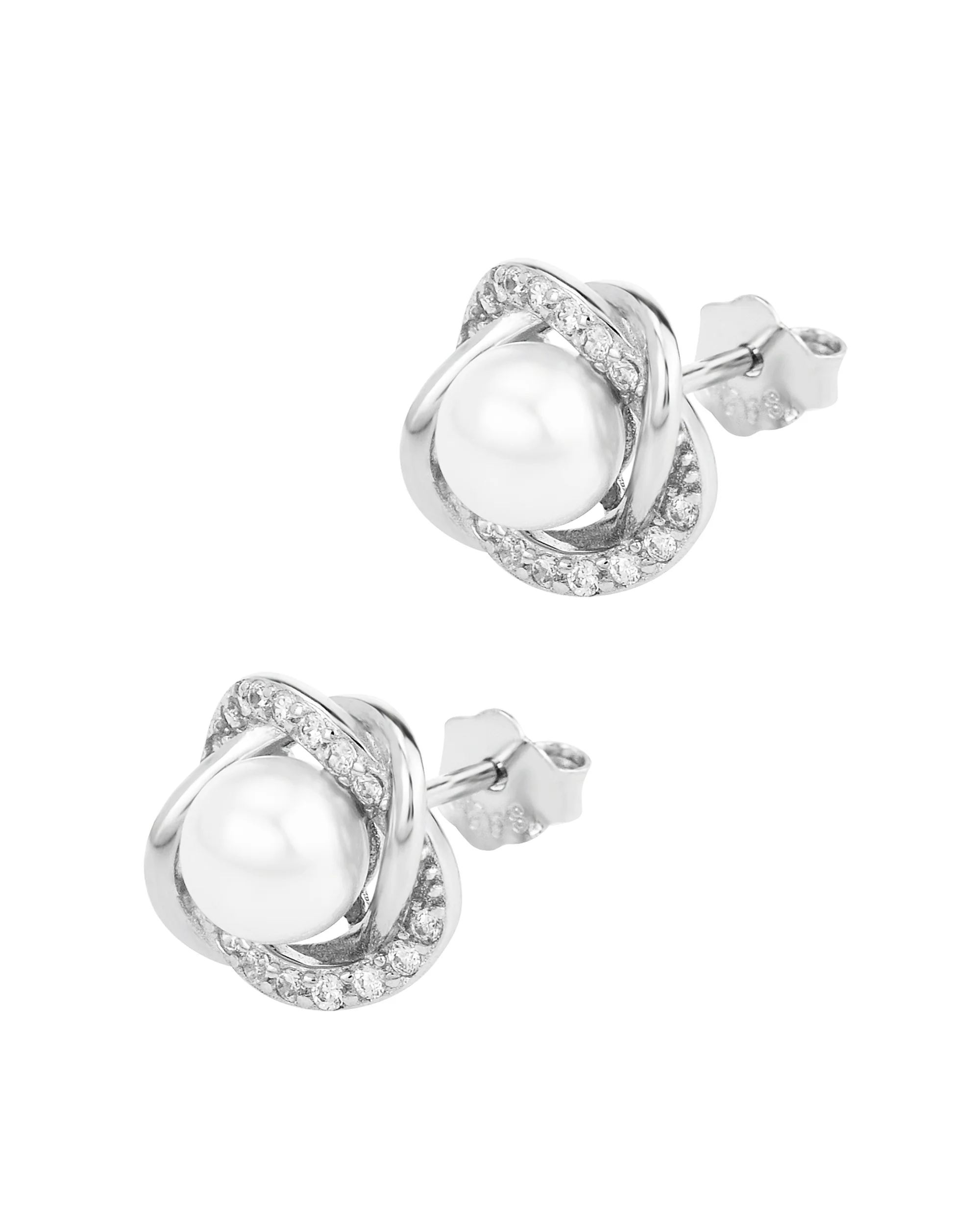 BOUCLES D'OREILLES EN ARGENT FLEUR AVEC PIERRES ET PERLE - Image 3