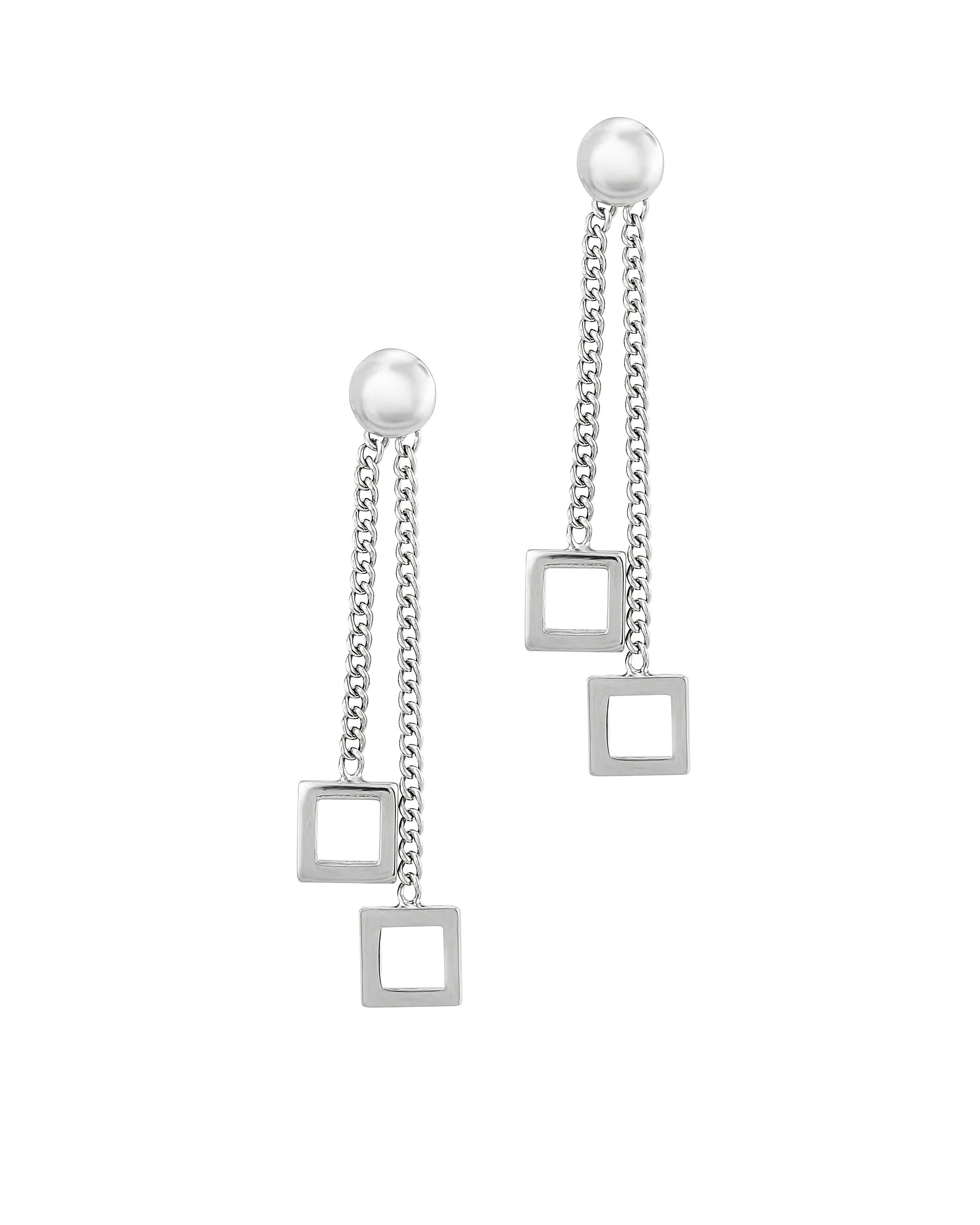 BOUCLES D'OREILLES EN ARGENT MAILLES ET 2 CARRES PENDANTS