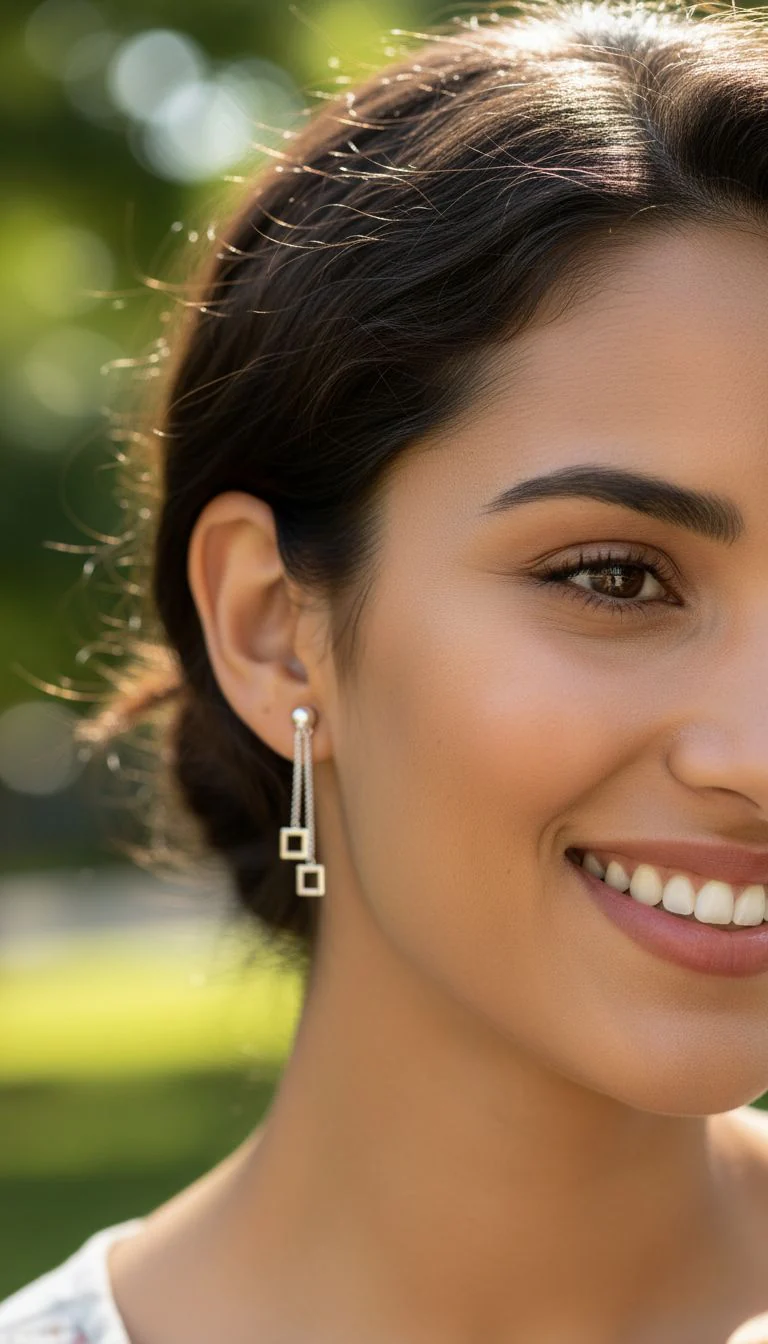 BOUCLES D'OREILLES EN ARGENT MAILLES ET 2 CARRES PENDANTS - Image 2