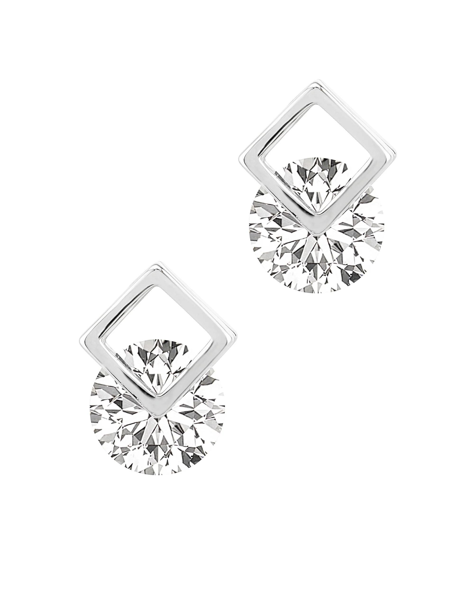 BOUCLES D'OREILLES EN ARGENT CARRE ET SOLITAIRE