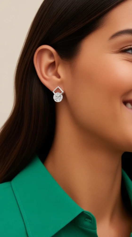 BOUCLES D'OREILLES EN ARGENT CARRE ET SOLITAIRE - Image 2