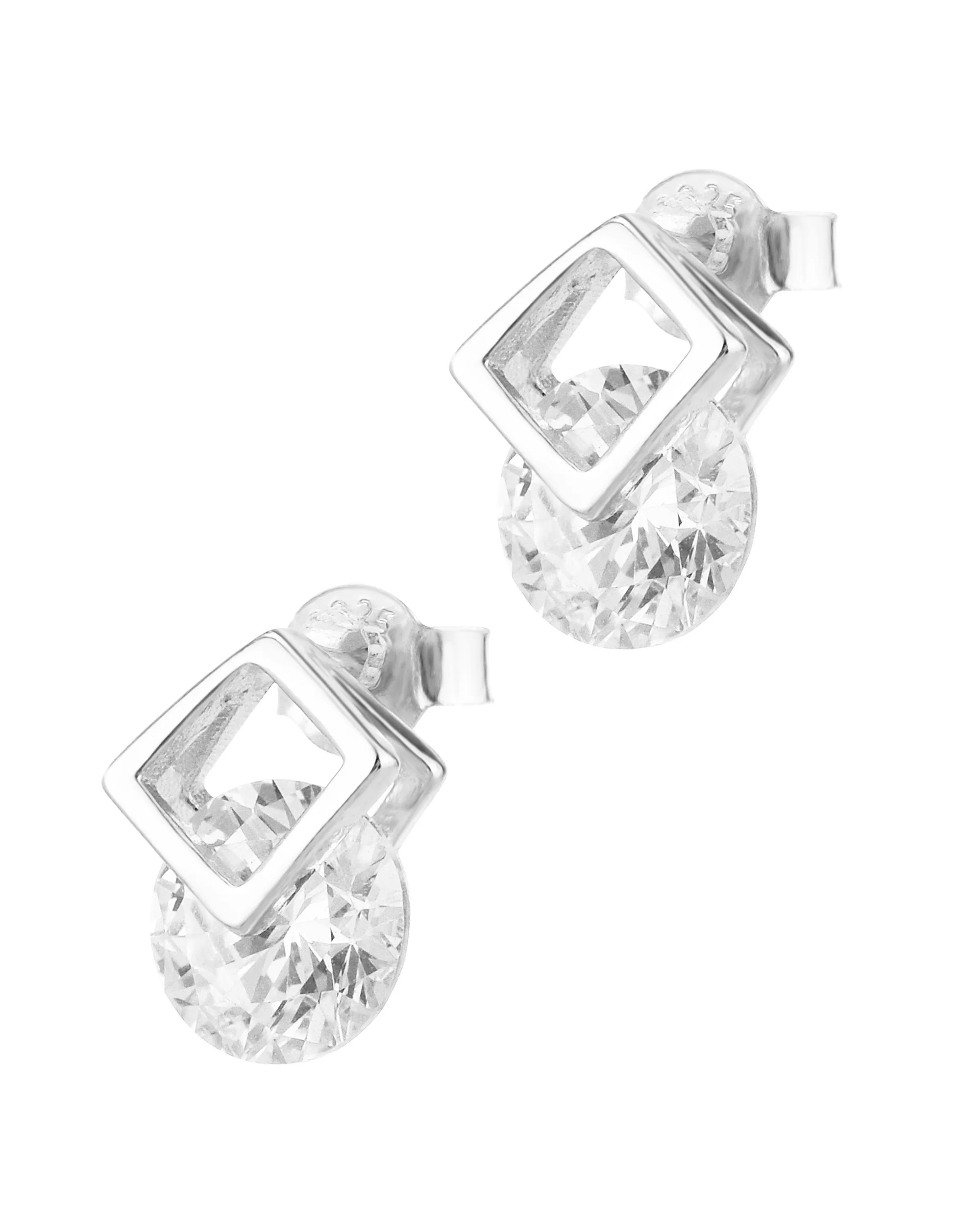 BOUCLES D'OREILLES EN ARGENT CARRE ET SOLITAIRE - Image 3