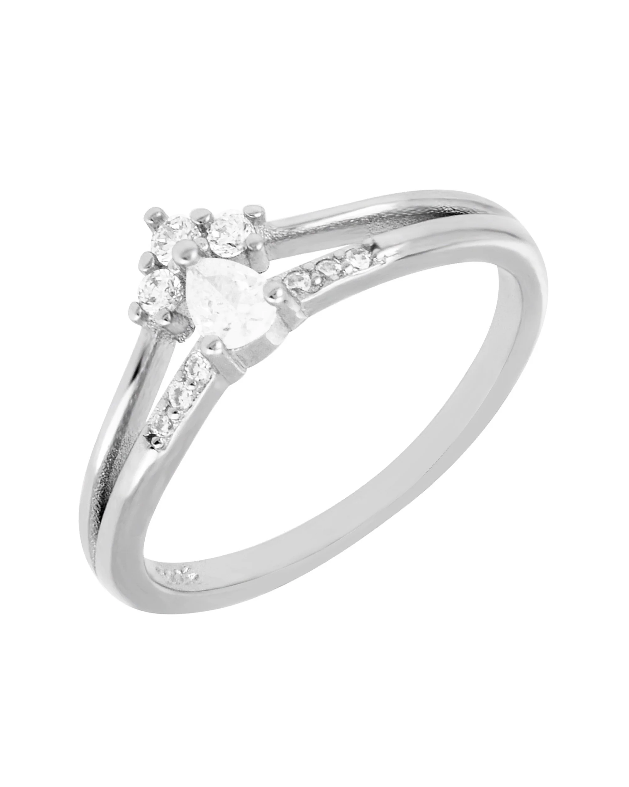 BAGUE EN ARGENT 2 RANGS AVEC PIERRES ET SOLITAIRE GOUTTE