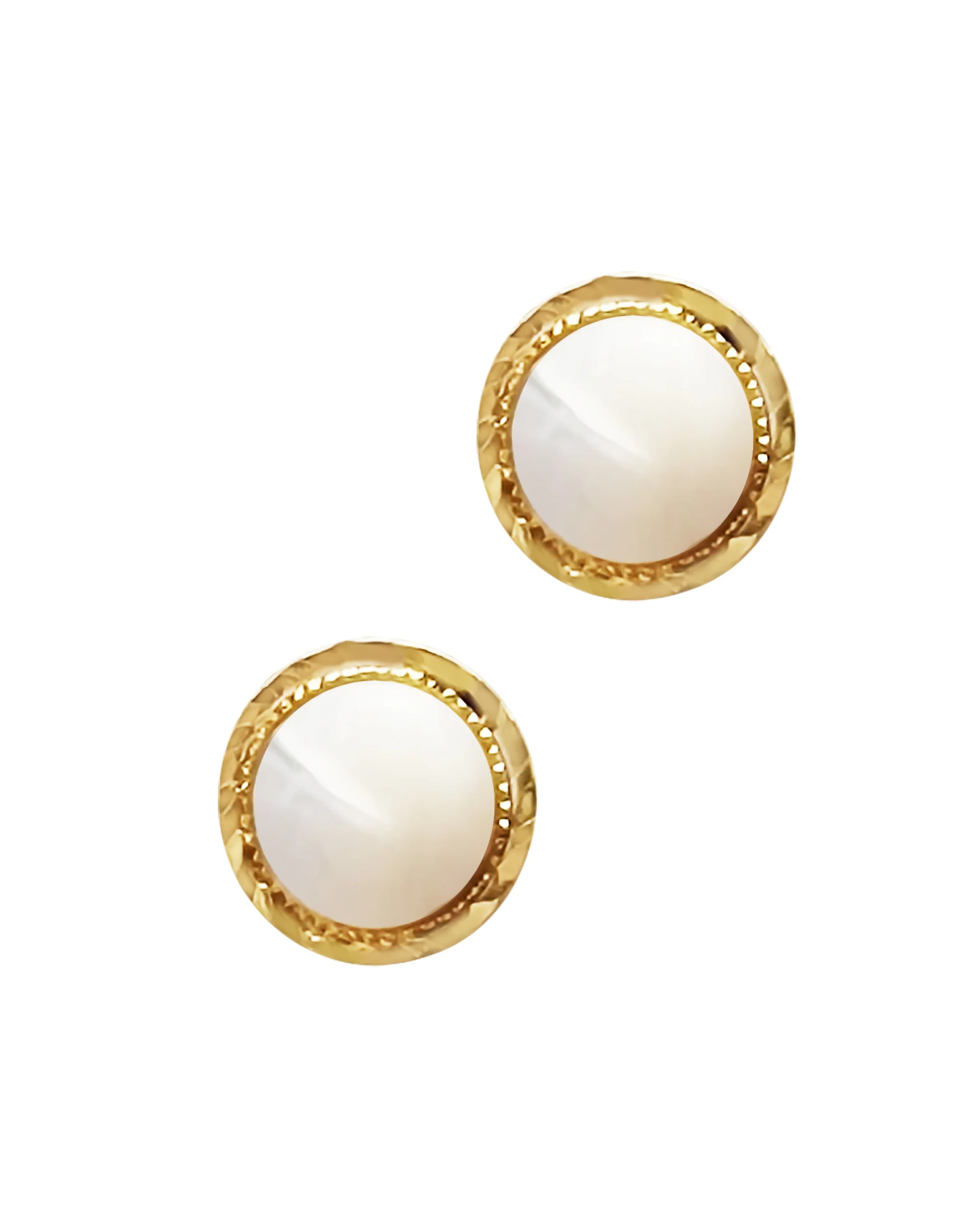 BOUCLES D'OREILLES EN PLAQUE OR ROND NACRE