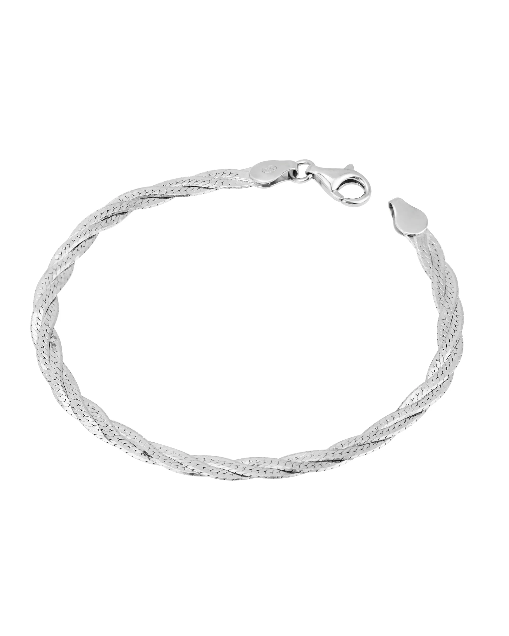 BRACELET EN ARGENT MAILLE PLATE TRESSEE
