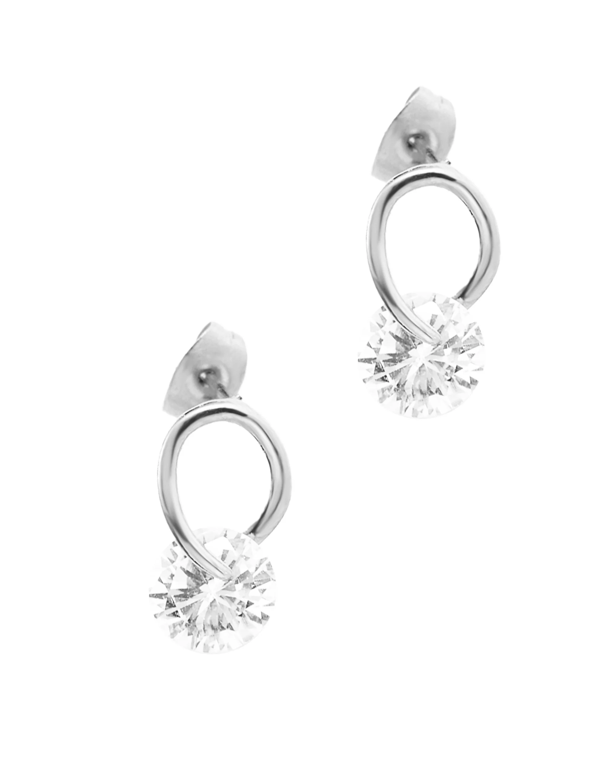 BOUCLES D'OREILLES EN ACIER CERCLE AVEC SOLITAIRE