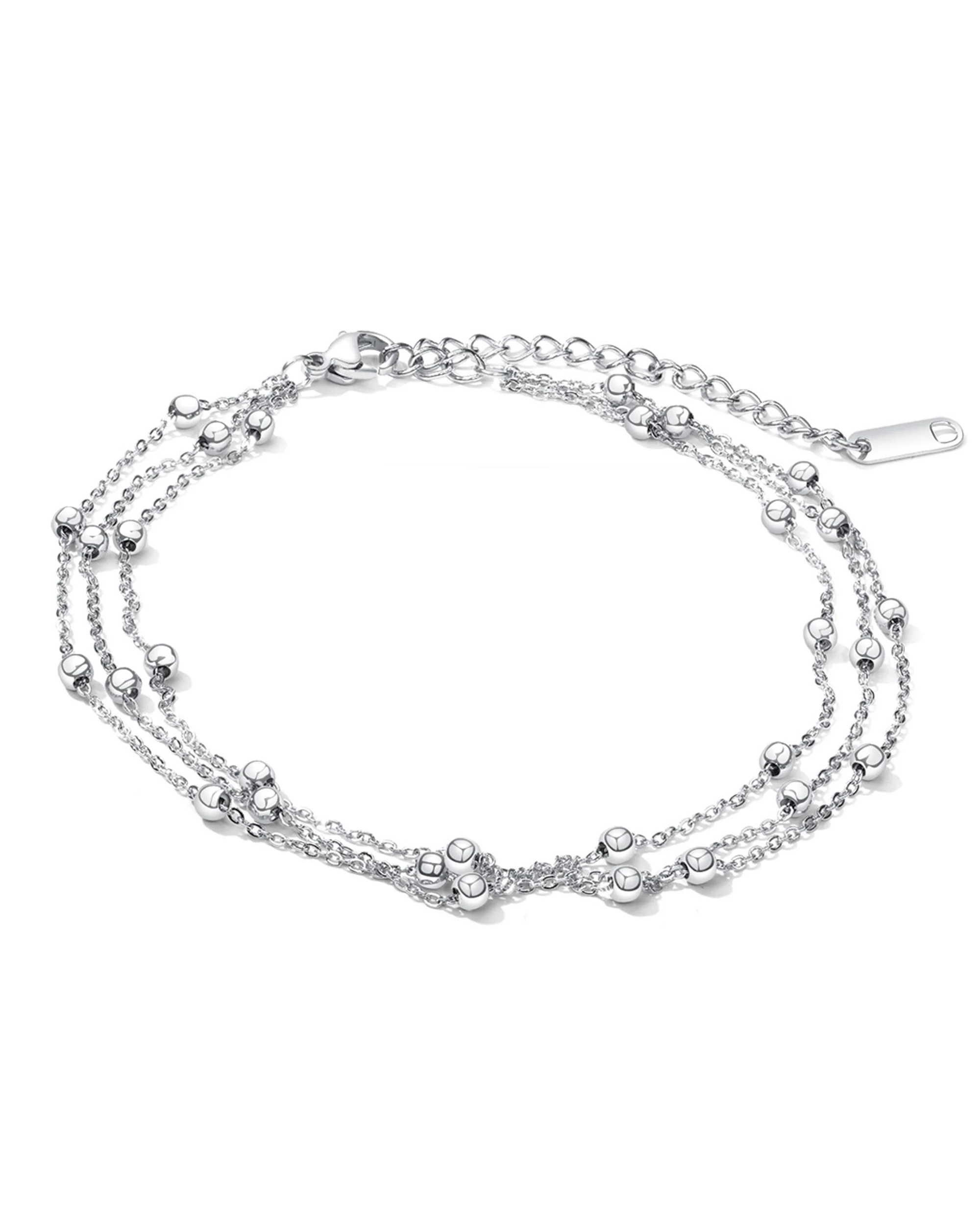 BRACELET EN ACIER MASSIF TRIPLE MAILLE AVEC BILLES