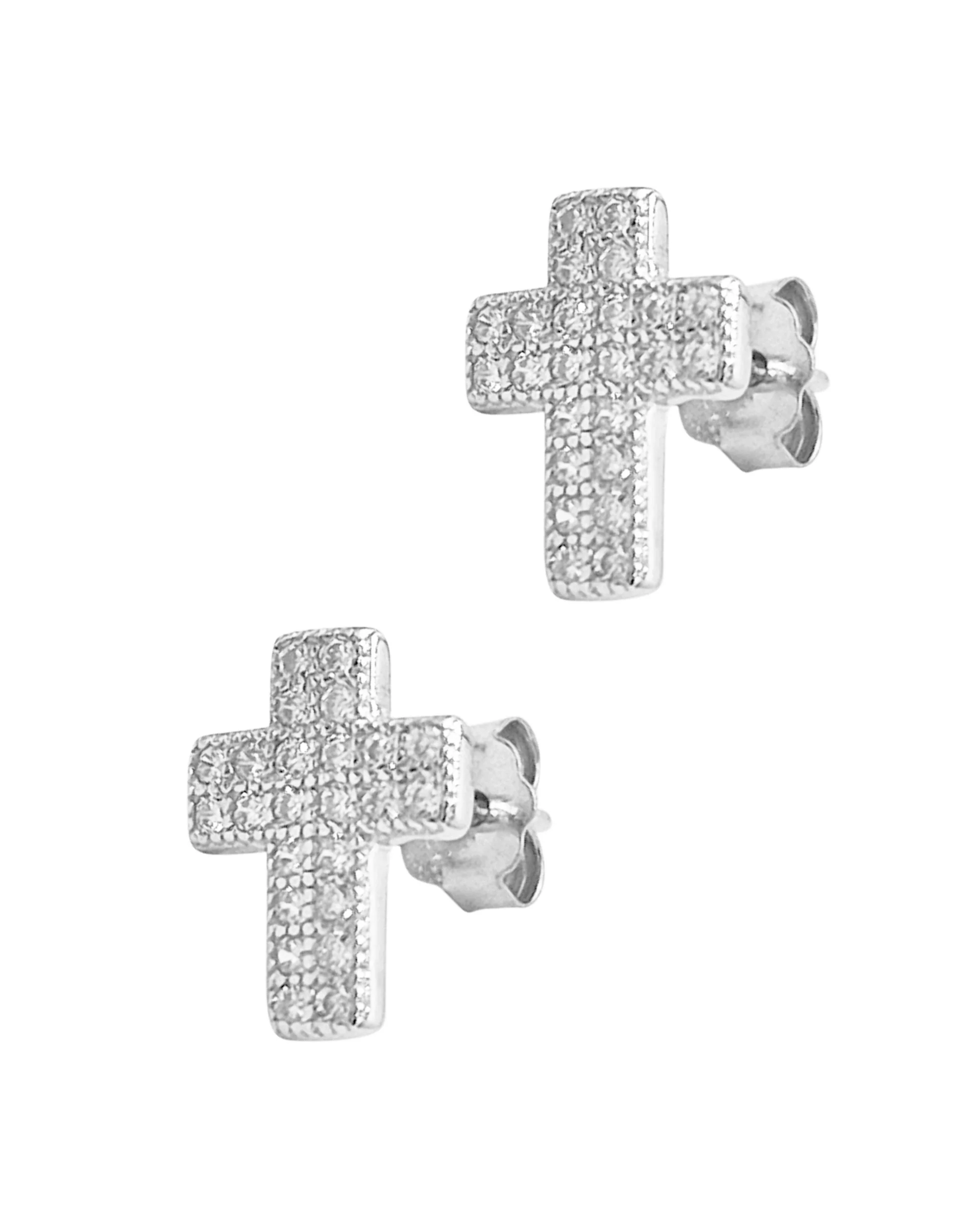 BOUCLES D'OREILLES EN ARGENT MOTIF CROIX SERTIE DE PIERRES - Image 3