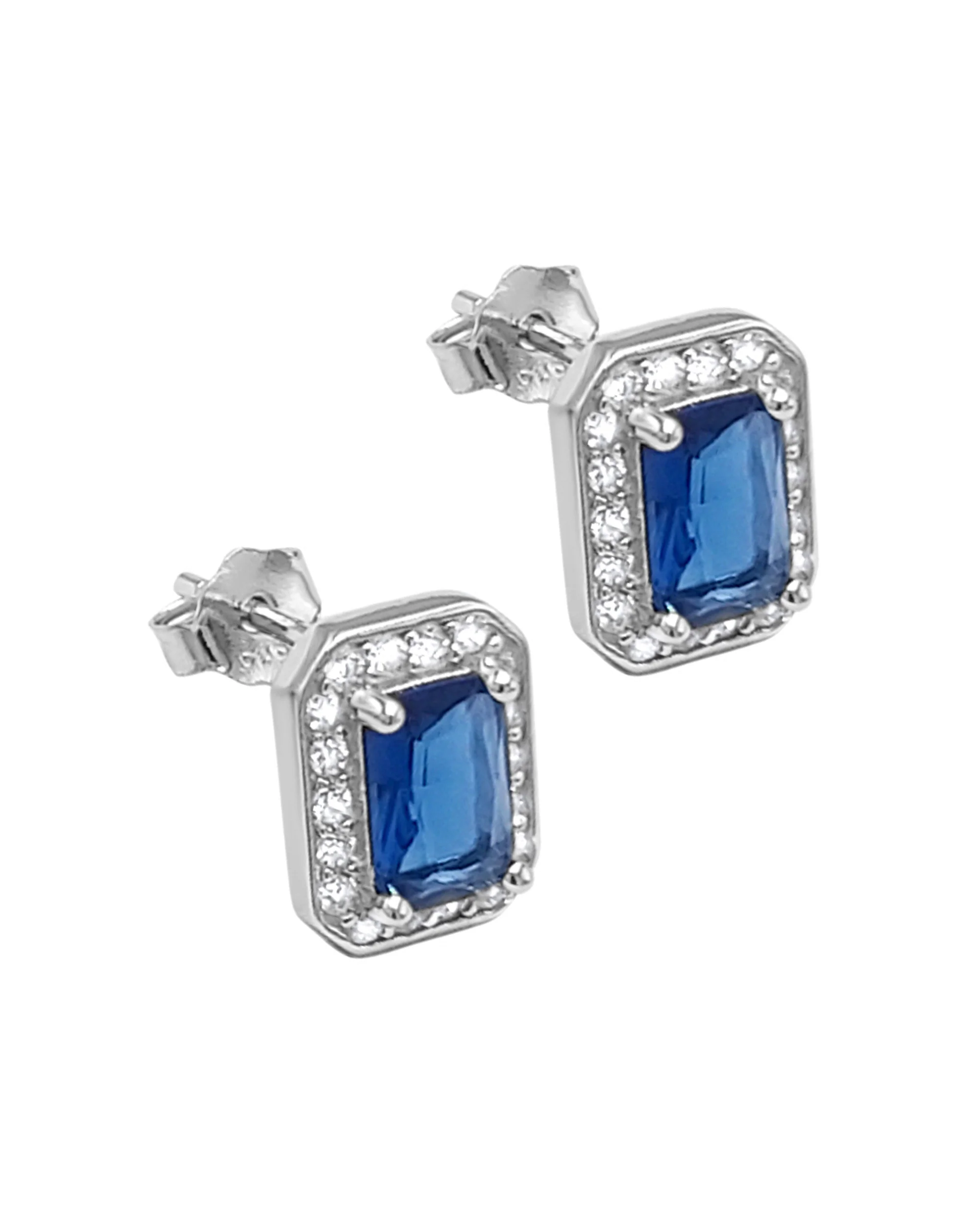 BOUCLES D'OREILLES EN ARGENT RECTANGLE BLEU - Image 3
