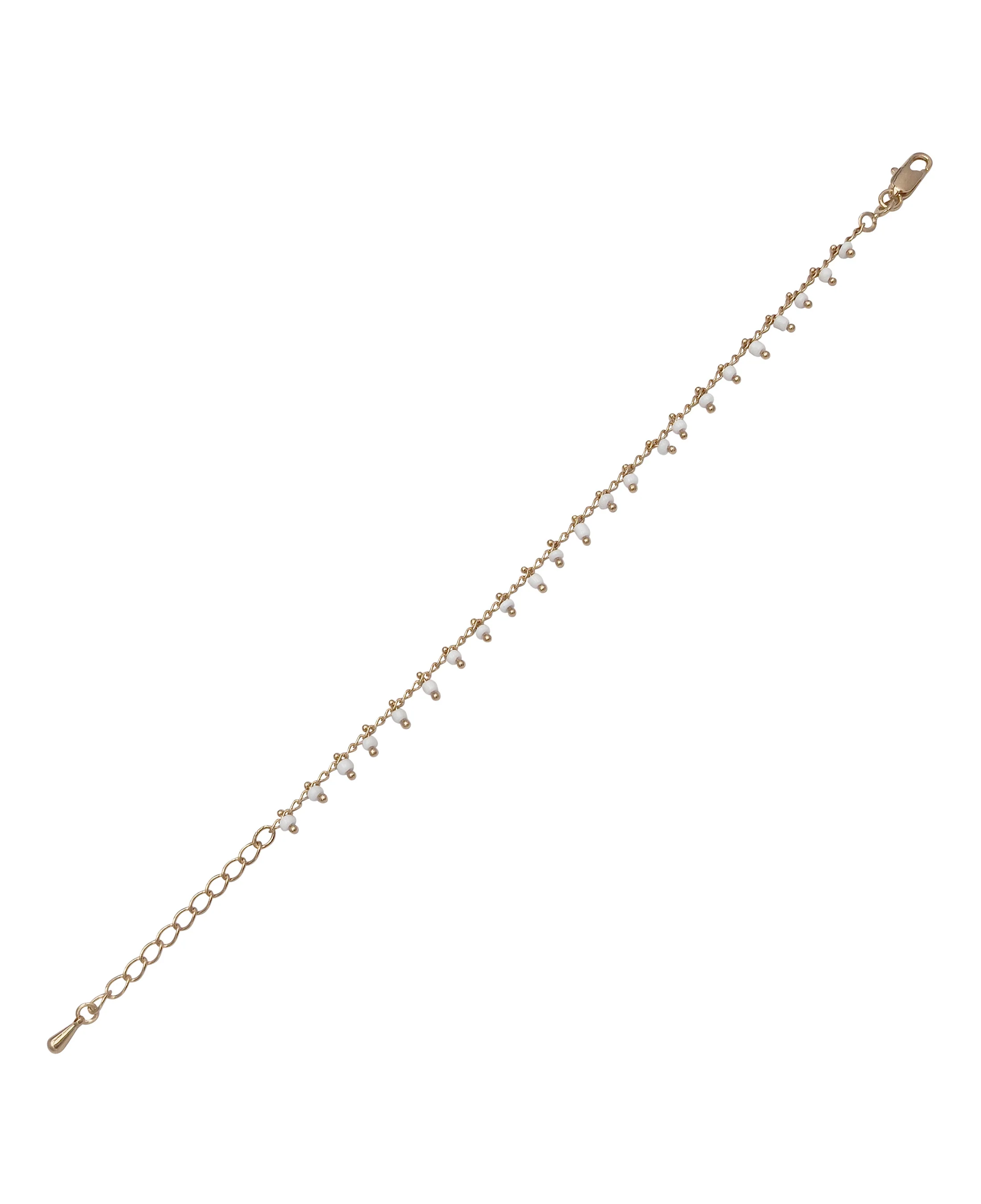 BRACELET EN PLAQUE OR AVEC BILLES BLANCHES PENDANTES - Image 2