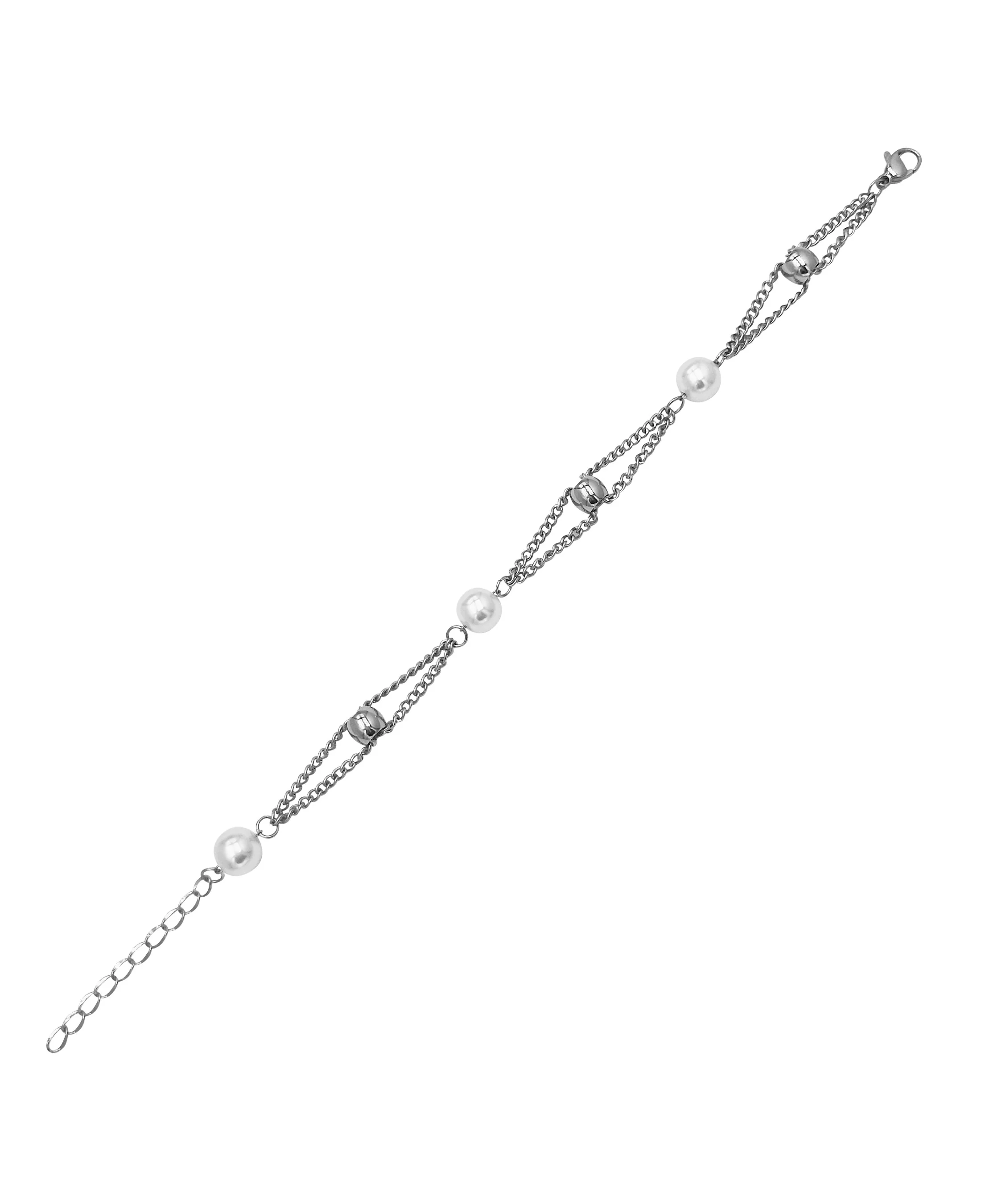 BRACELET EN ACIER DOUBLE MAILLE BOULES ET PERLES - Image 2