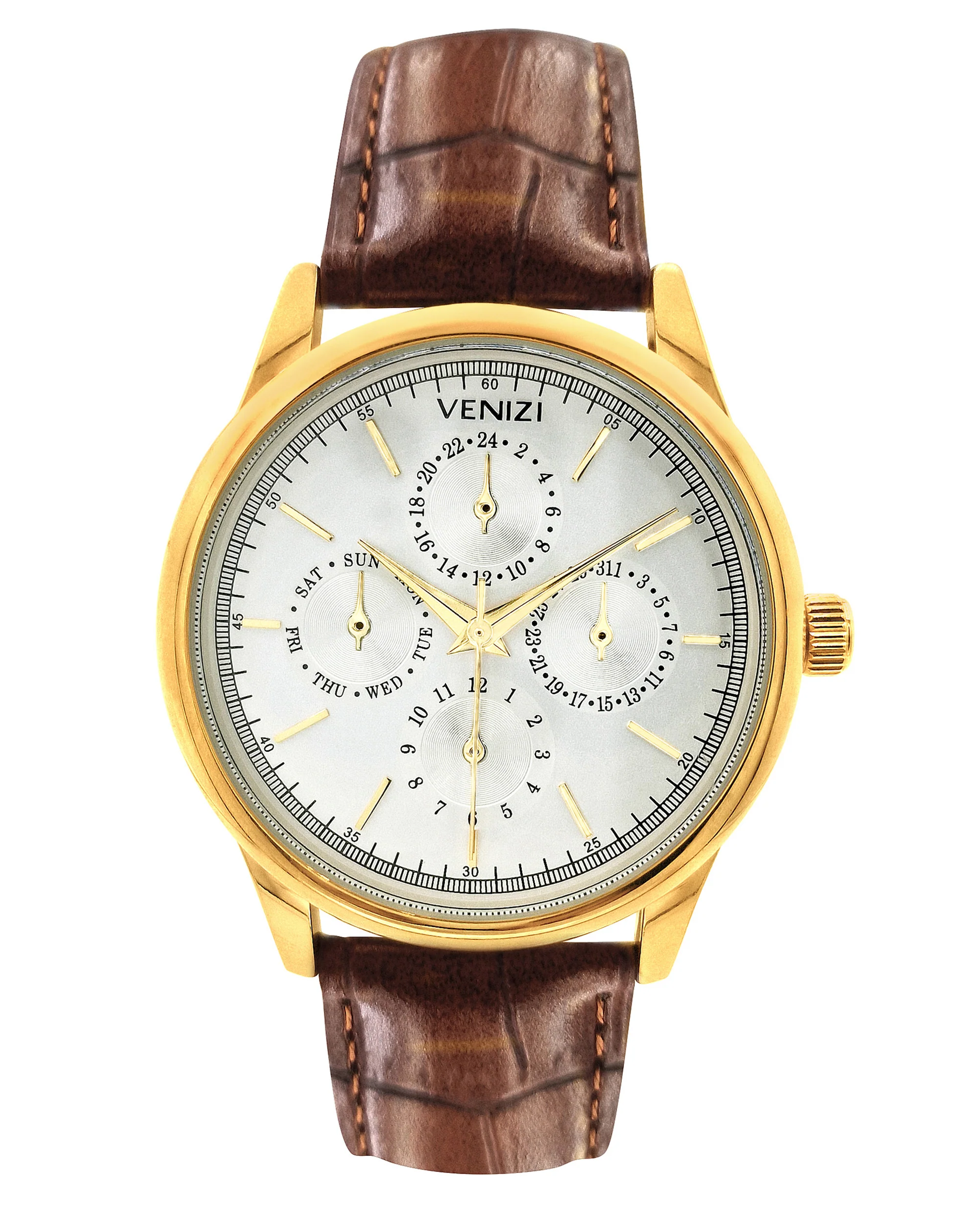 Montre Venizi dorée bracelet cuir brun