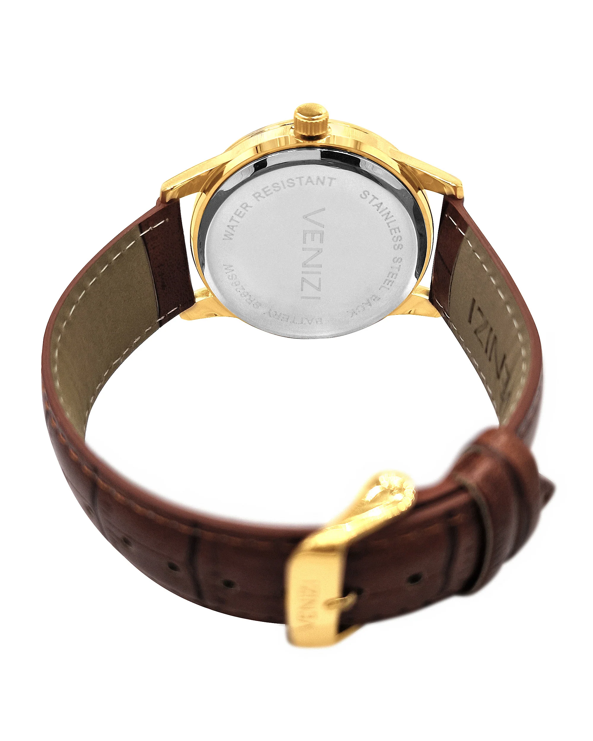Montre Venizi dorée bracelet cuir brun - Image 2