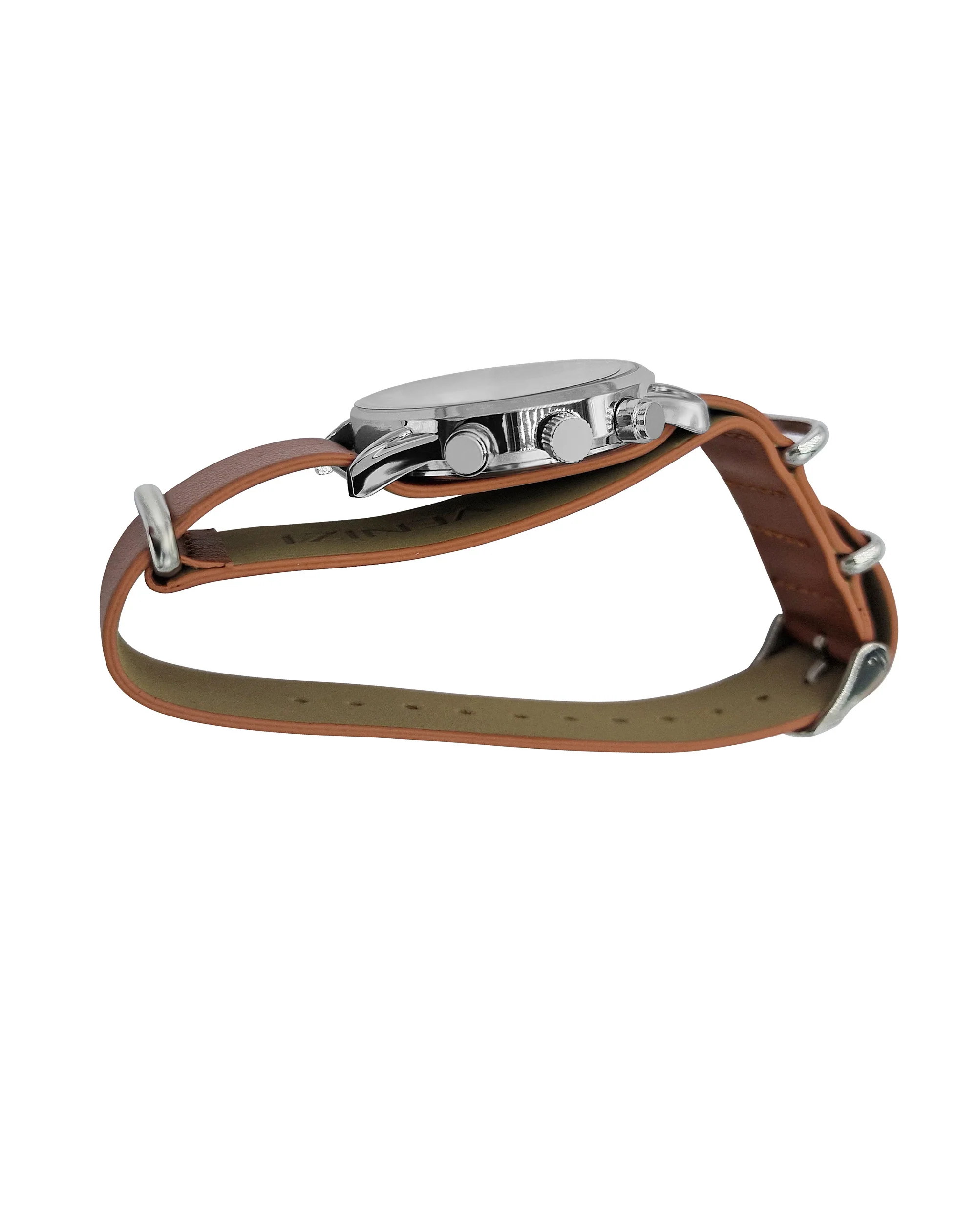 Montre Venizi double bracelet en cuir brun cadran argenté - Image 2