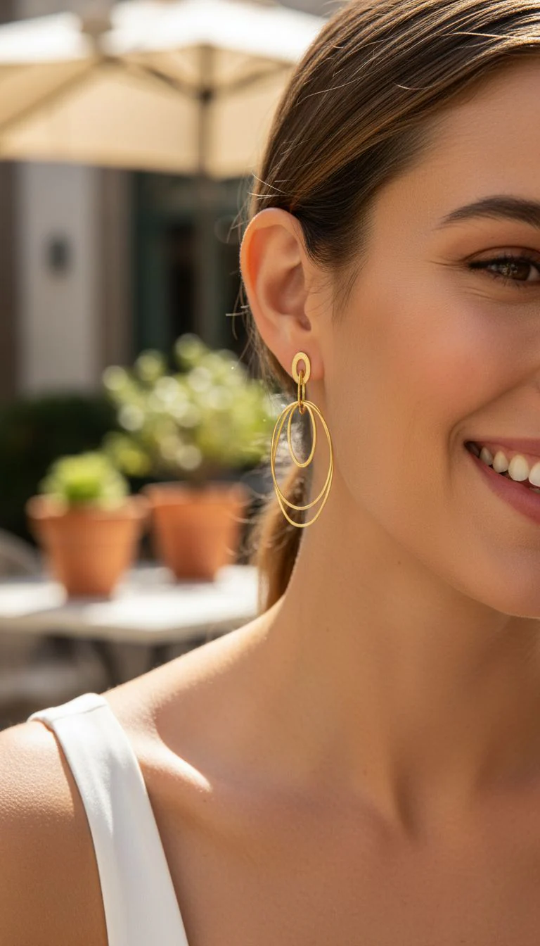 BOUCLES D'OREILLES EN ACIER MASSIF OVALES PENDANTS - Image 2