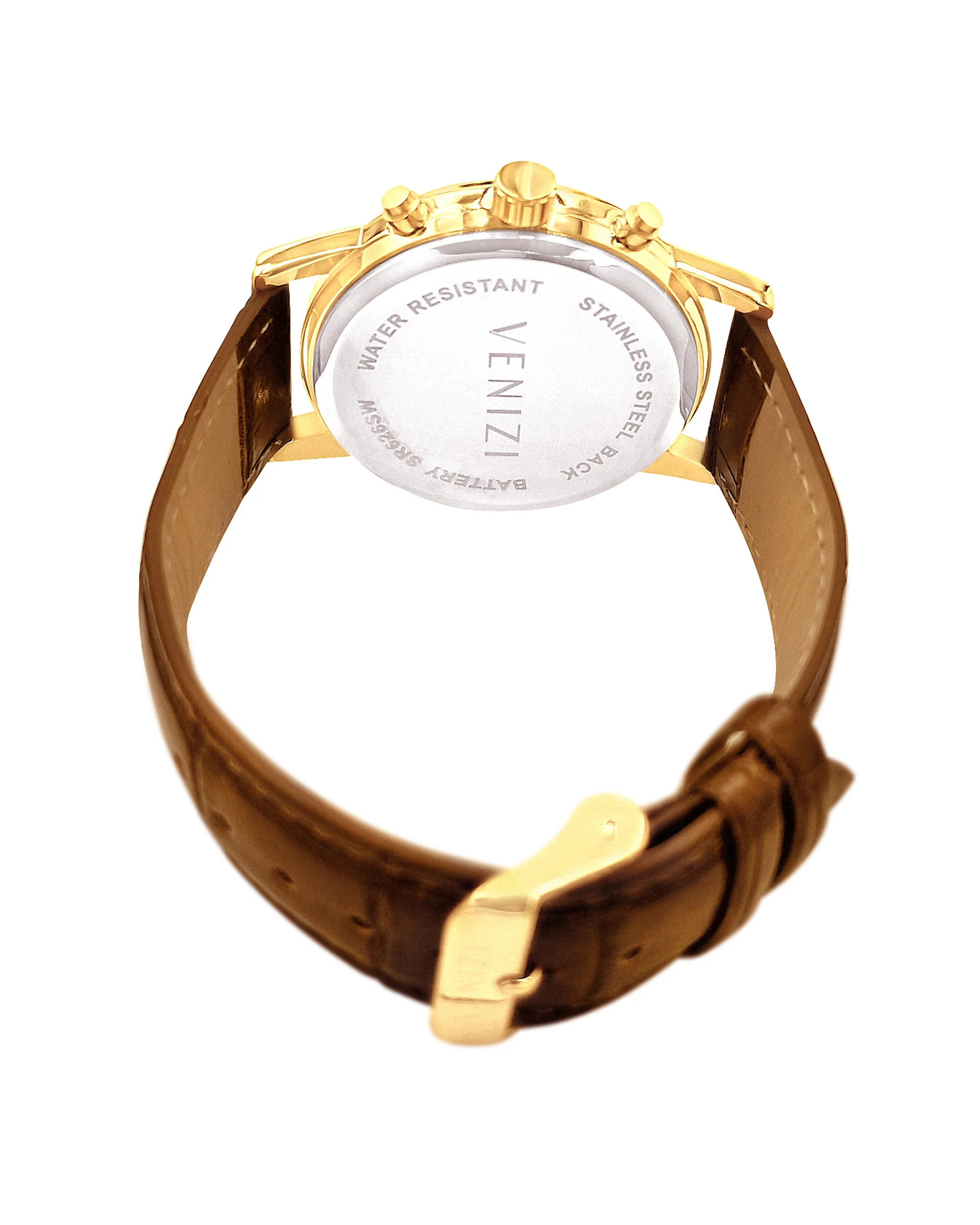 Montre Venizi dorée avec dateur bracelet cuir brun - Image 2